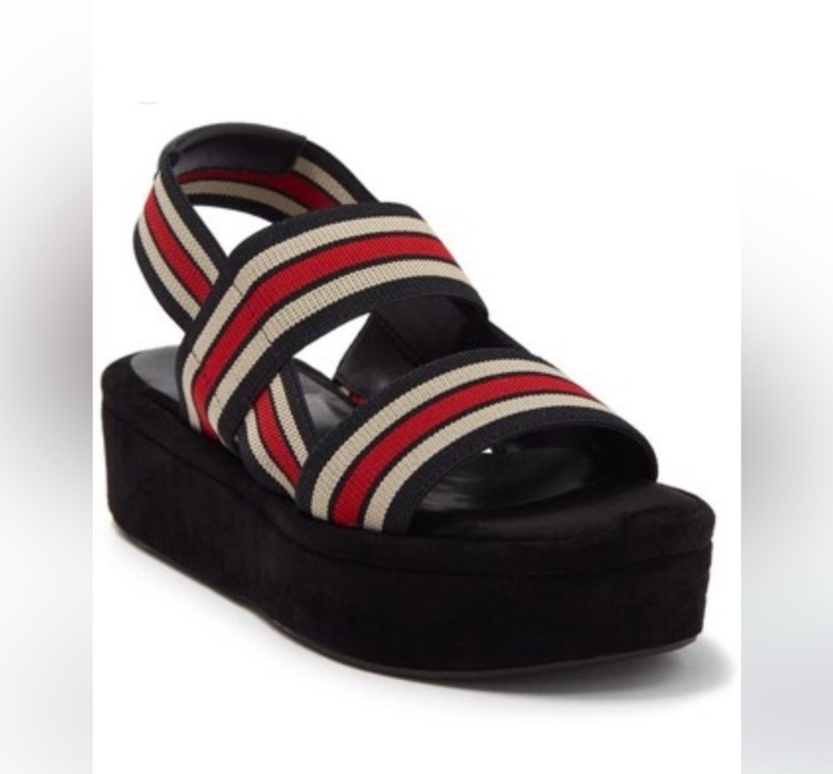 Golo Baird Elastic Strap Platform Sandal Sz 7 Black Red White Chunky Striped