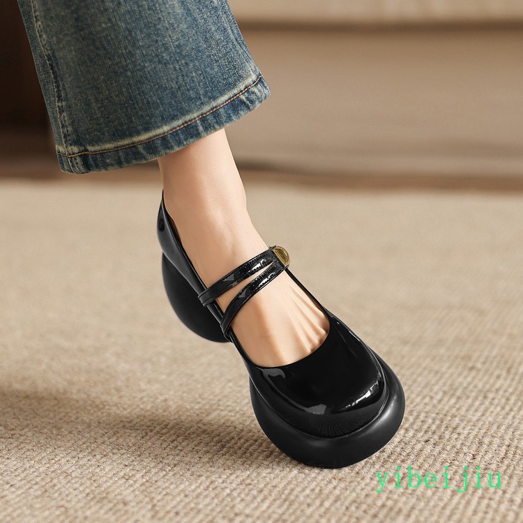 Womens Big Round Toe Mary Jane Mid Chunky Heel Dress Formal Shoes Spring Autumn