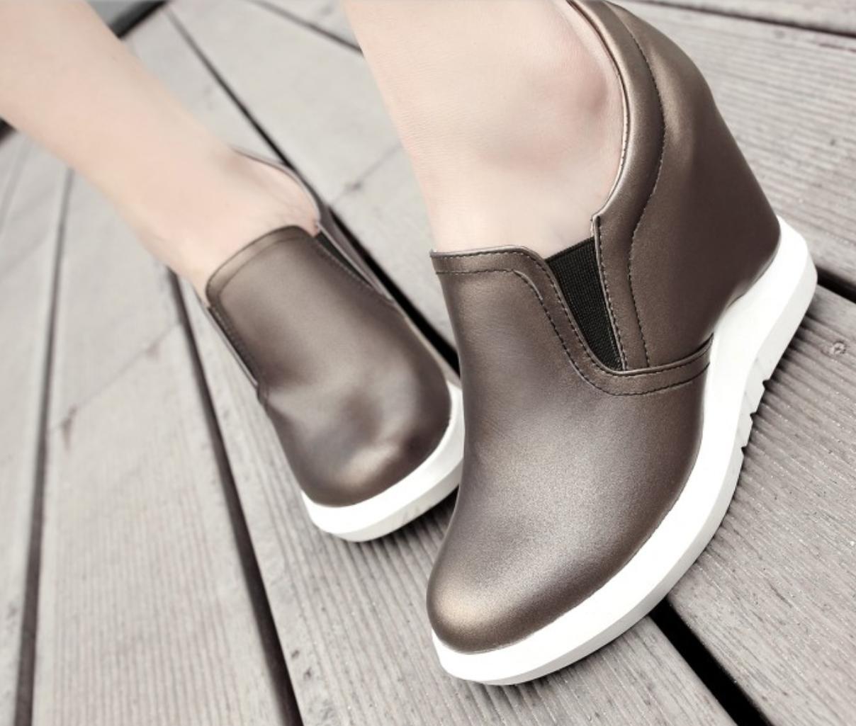 Women’s Casual Sneakers Hidden Wedge High Heel Round Toe Pumps Shoes Slip On Hot