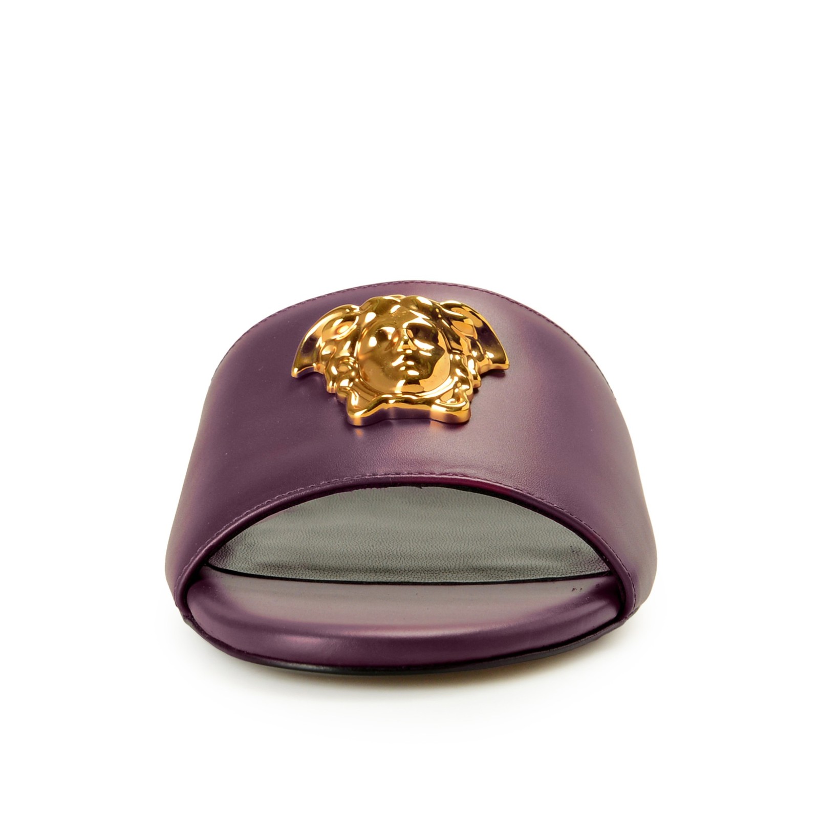 Versace Women’s Plum Purple Gold Medusa Heeled Sandals Mules Shoes US 8 IT 38