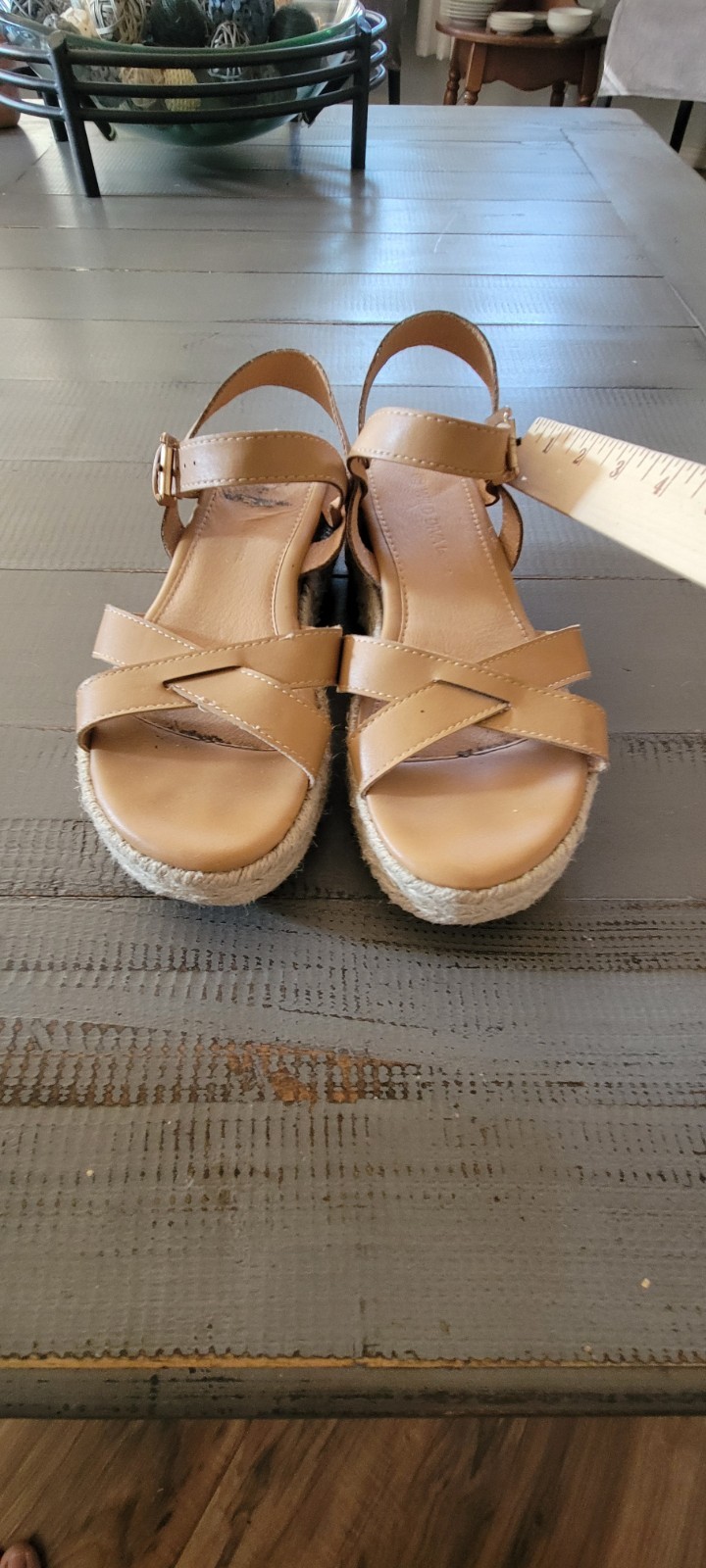 Wild Diva Women’s Tan Strappy Ankle Strap Buckle Espadrille Wedge Sandals 7.5