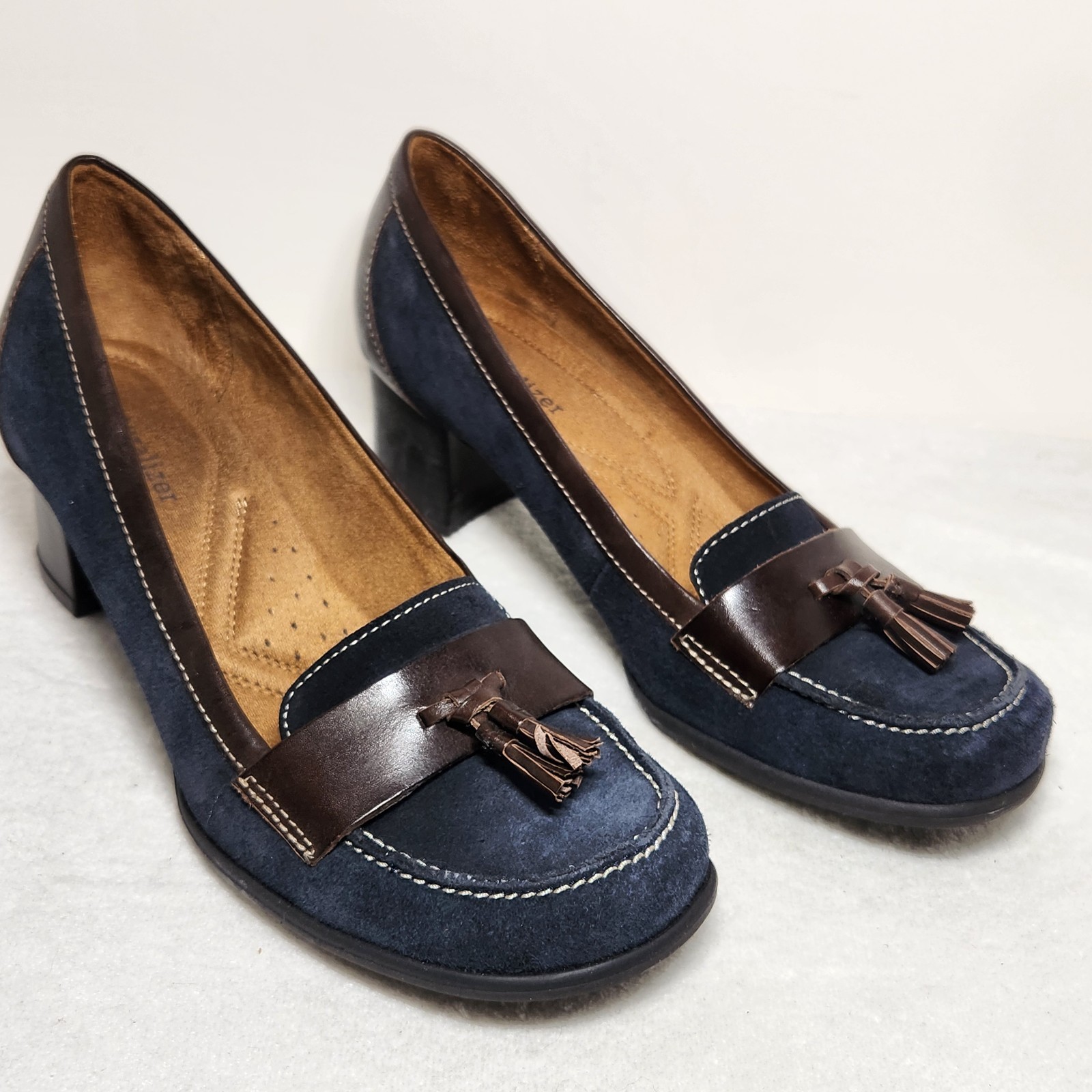 Naturalizer Women’s Loafer Heel Shoes SIze 8.5M Blue Brown Block Leather Comfort