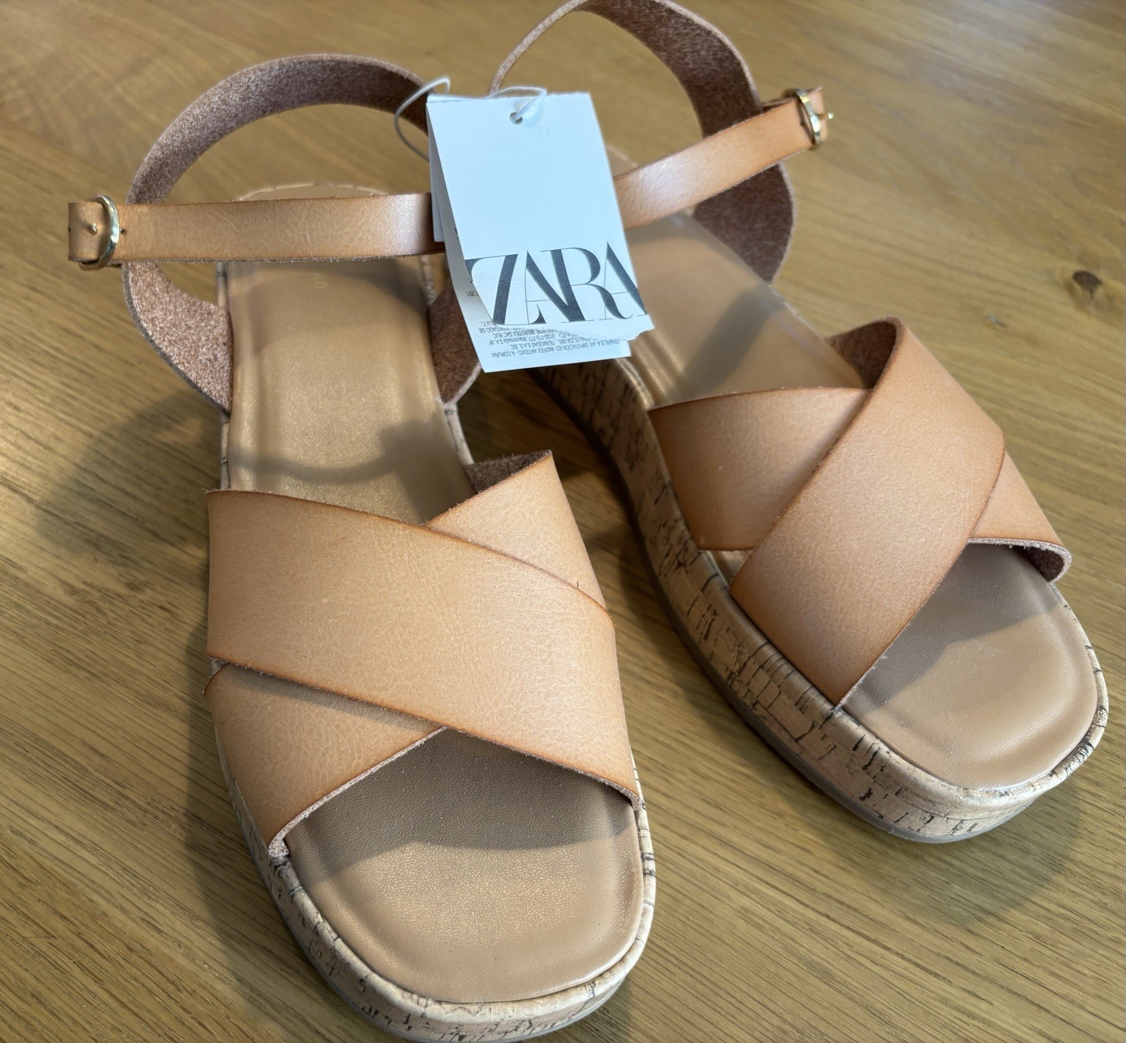 Zara Platform Sandals Strappy Leather Tan Size 40 EUR 7 US – NEW See Description