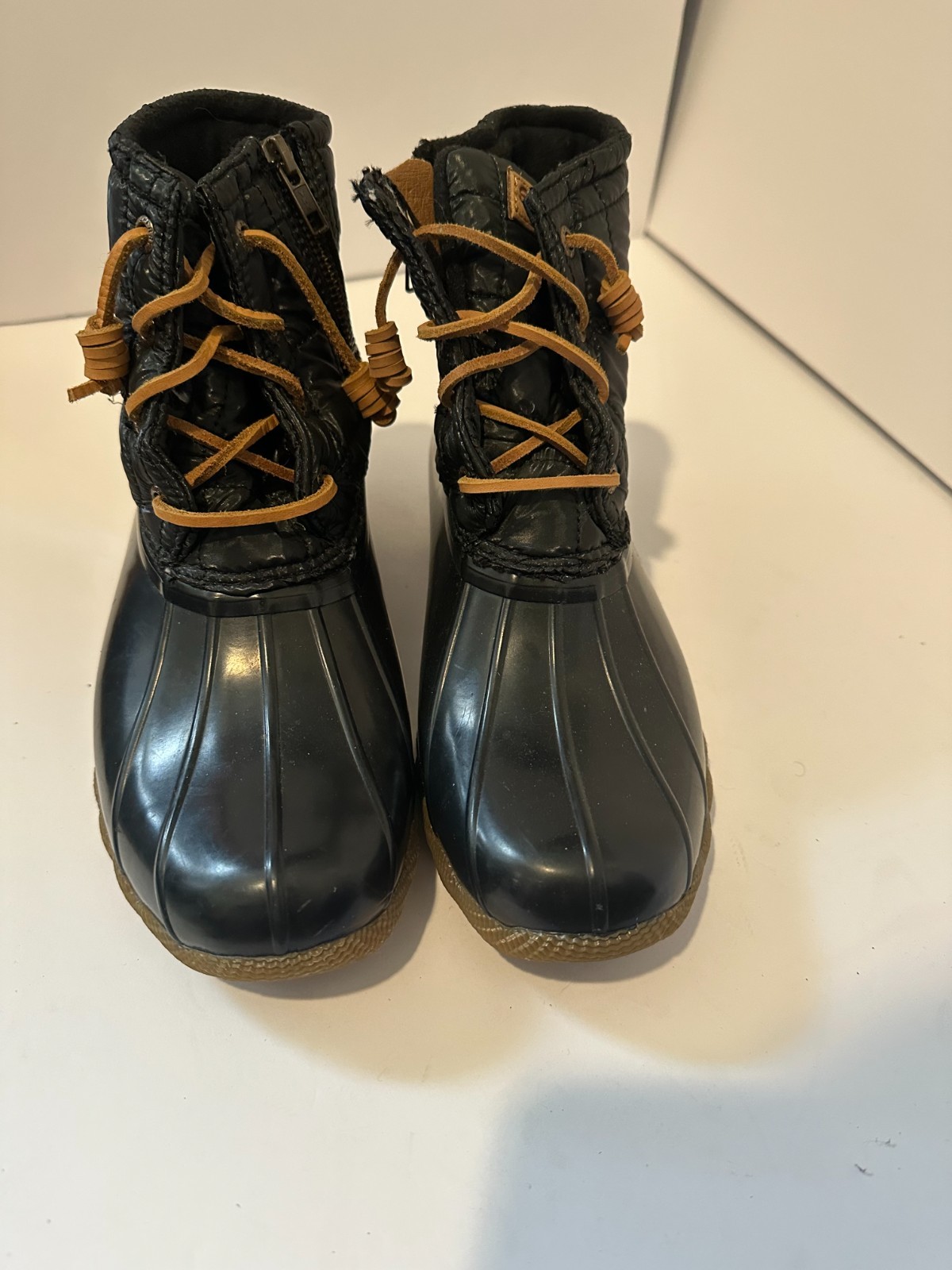 Sperry Woman’s Saltwater Core Duck Boots in Black with a Quilted Textile Shaft