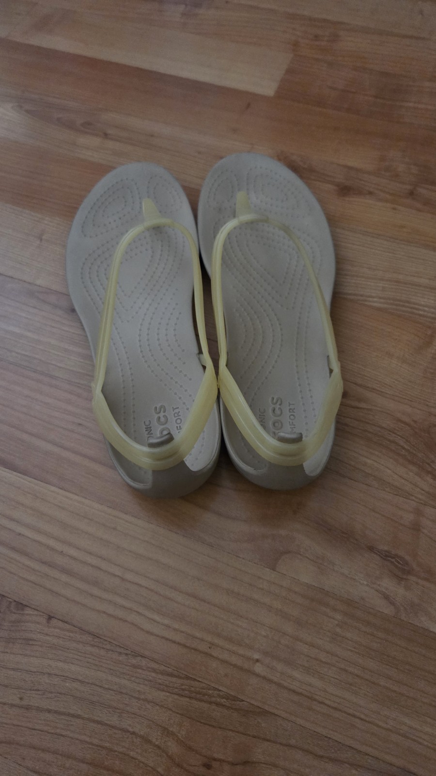 CROCS Sandal Womens Sz 9 Isabella T-Strap Thong Iconic Comfort Jelly Light Tan