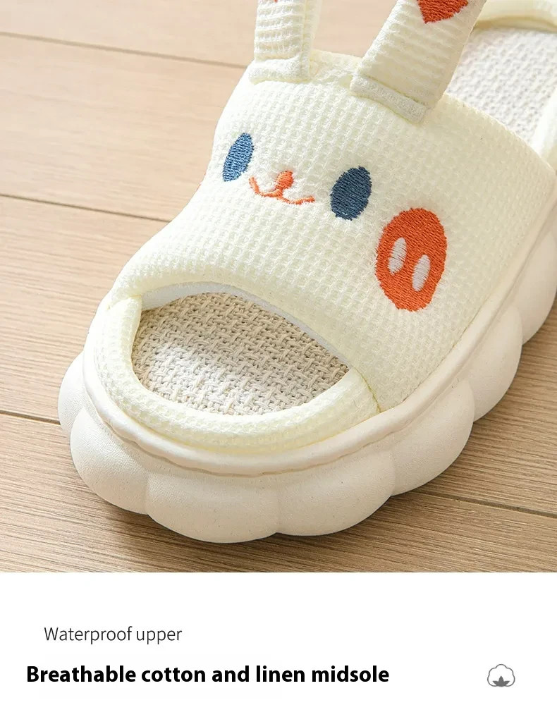 Cartoon Bear Rabbit Couple Slippers Open Toe Cotton Linen House Shoes