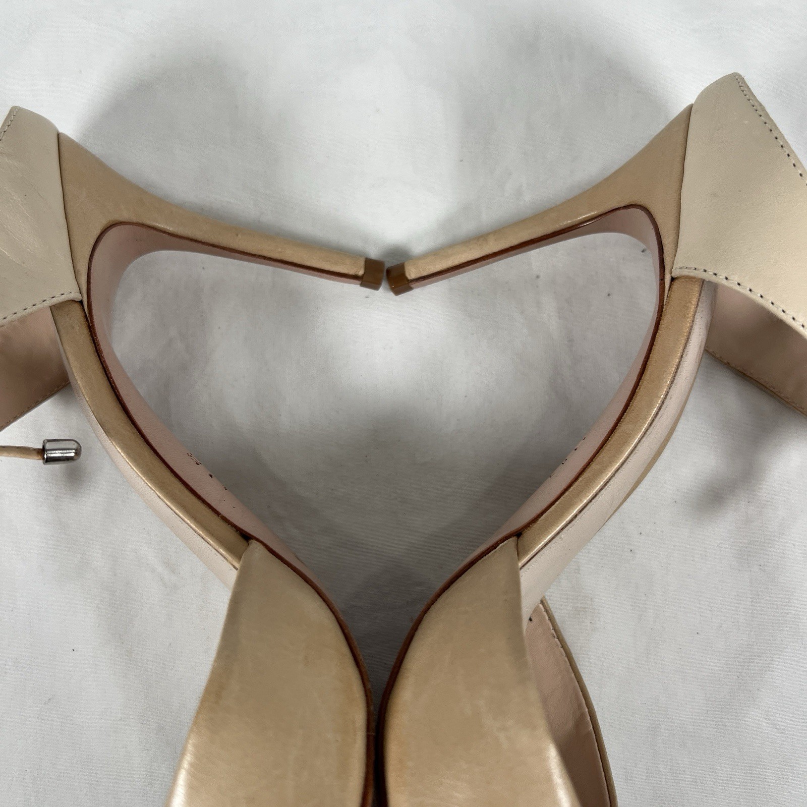 Schutz Nude Leather Pointed Toe Heels Ankle Tie Minimalist Quiet Luxury Sz 9.5B