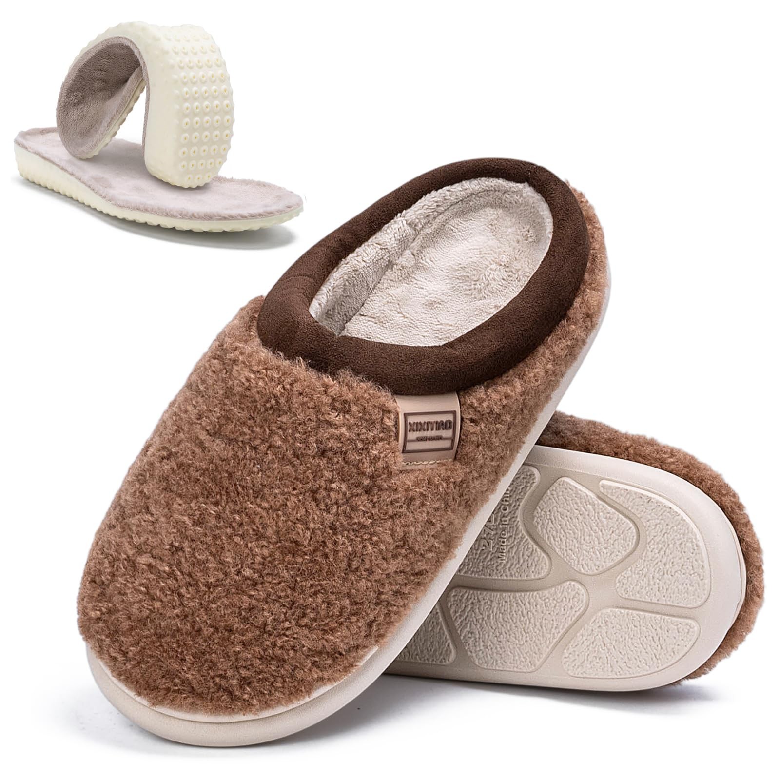 House Slippers for and Men, Soft Curly Fuzzy House Shoes, Removed Memory Foam…