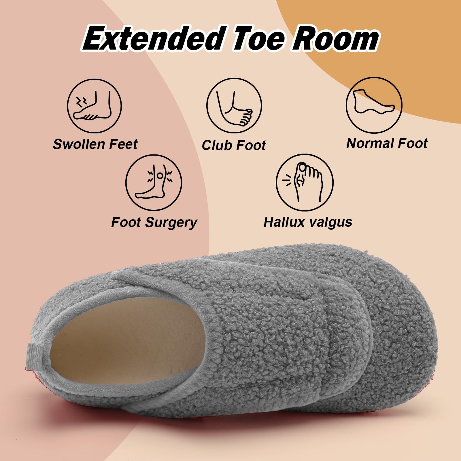 BARERUN Unisex Diabetic Slippers – Women’s Edema 9.5-10 Women/8-8.5 Men, Grey