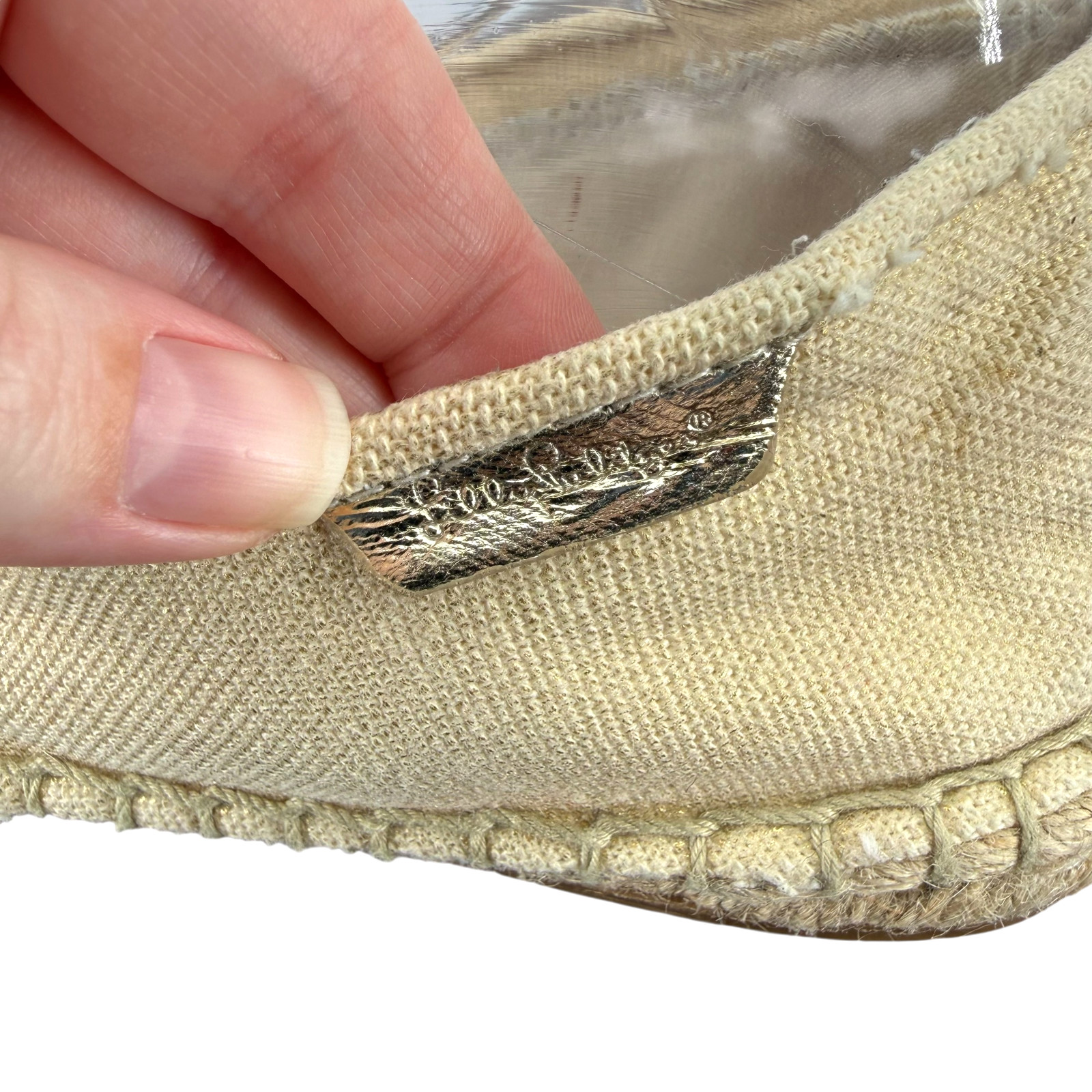 Lilly Pulitzer Lia Espadrille Flats 10 Beige Gold Canvas Slip On Round Toe Jute