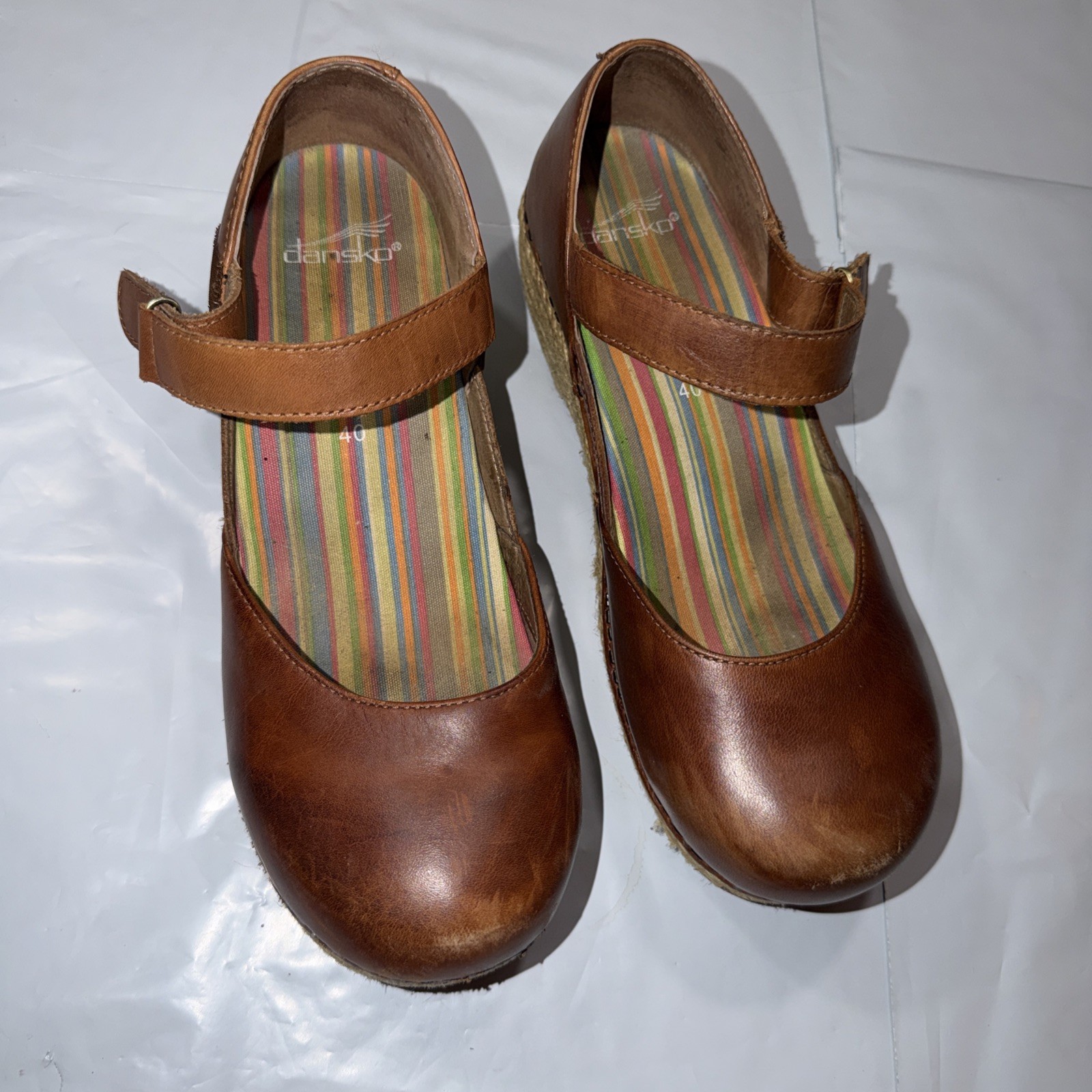 Dansko Maryjane Ankle Strap BROWN Full Grain Leather Clogs, EU 40, USA 9.5-10