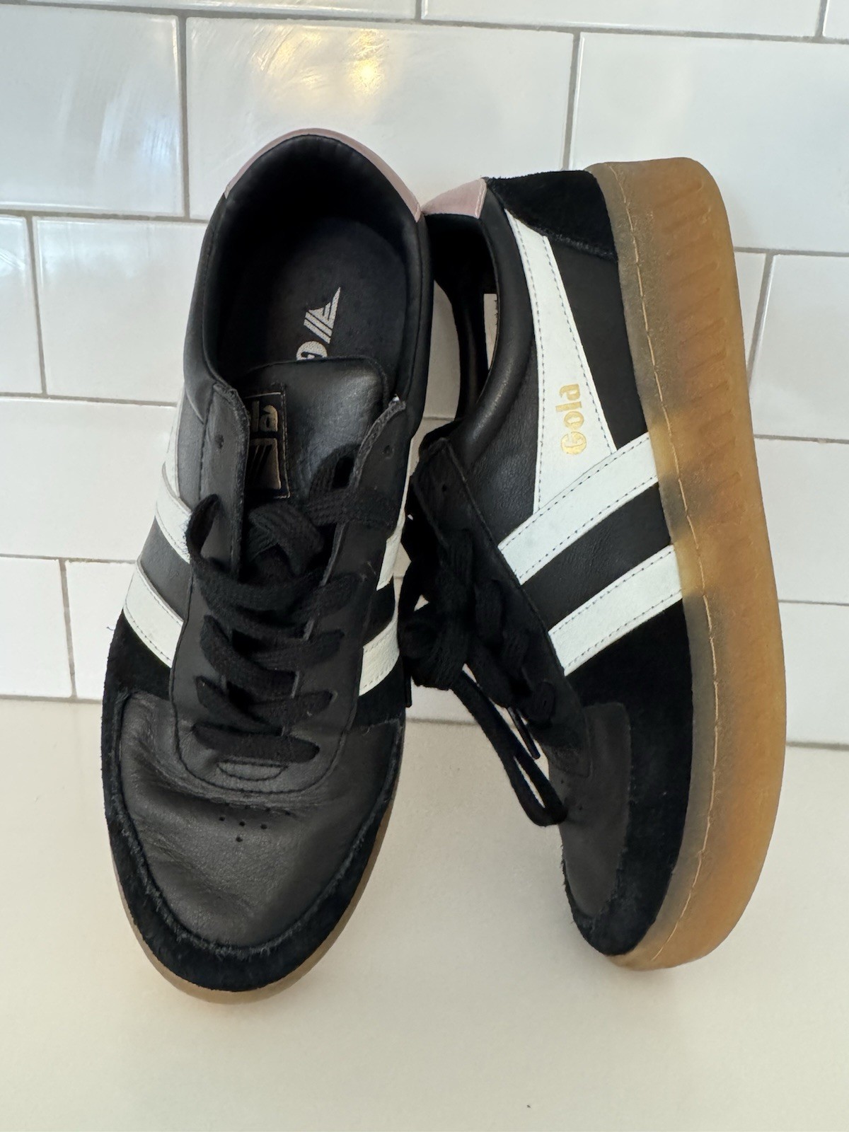 GOLA grandslam elite Black Suede Leather Sneaker Black Sz 8 EUC GUM SOLE