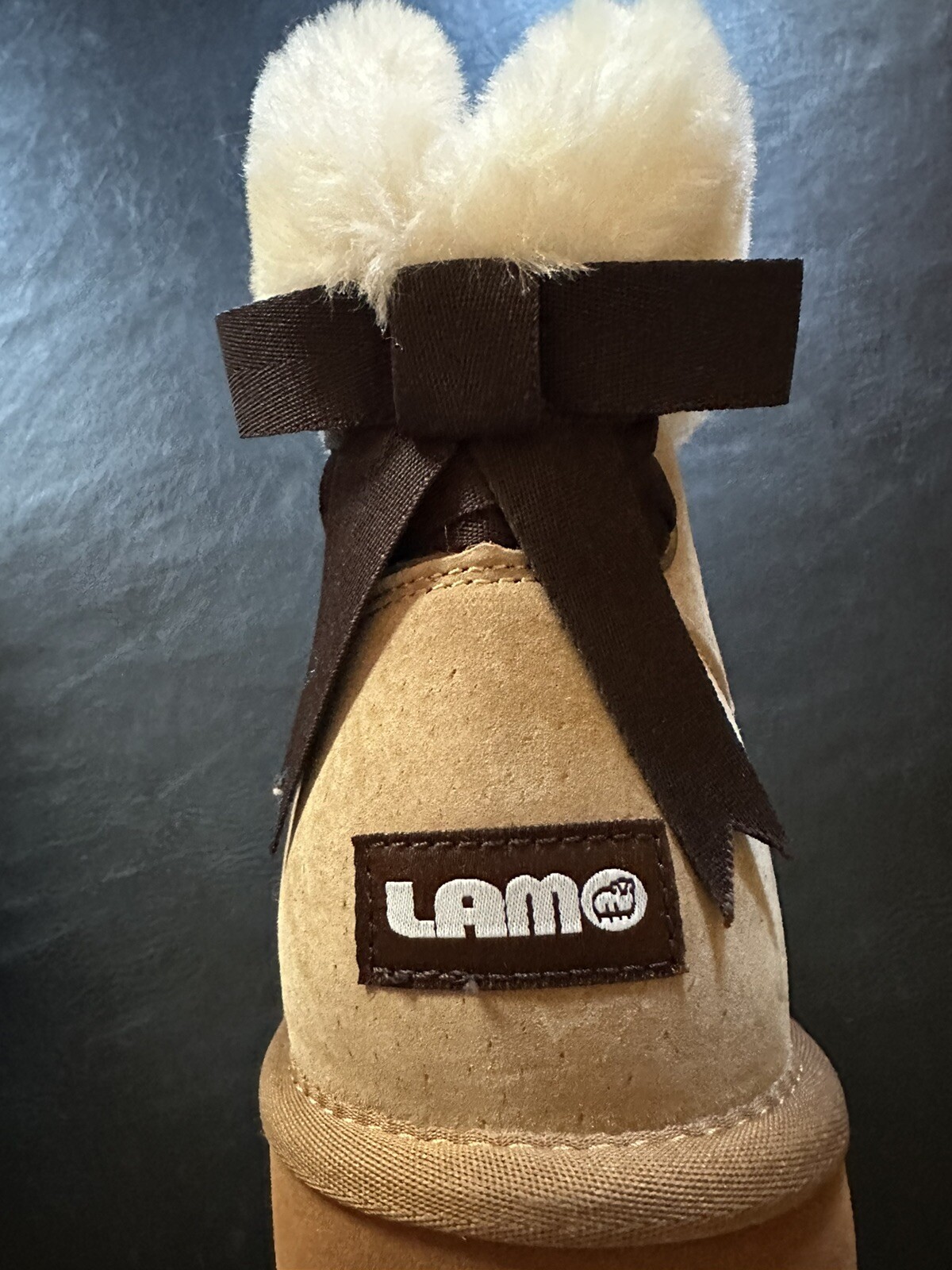 New LAM/LAMO Chestnut Adele Short Boot Suede Sz 8 Bow Back Women’s NIB W/Box