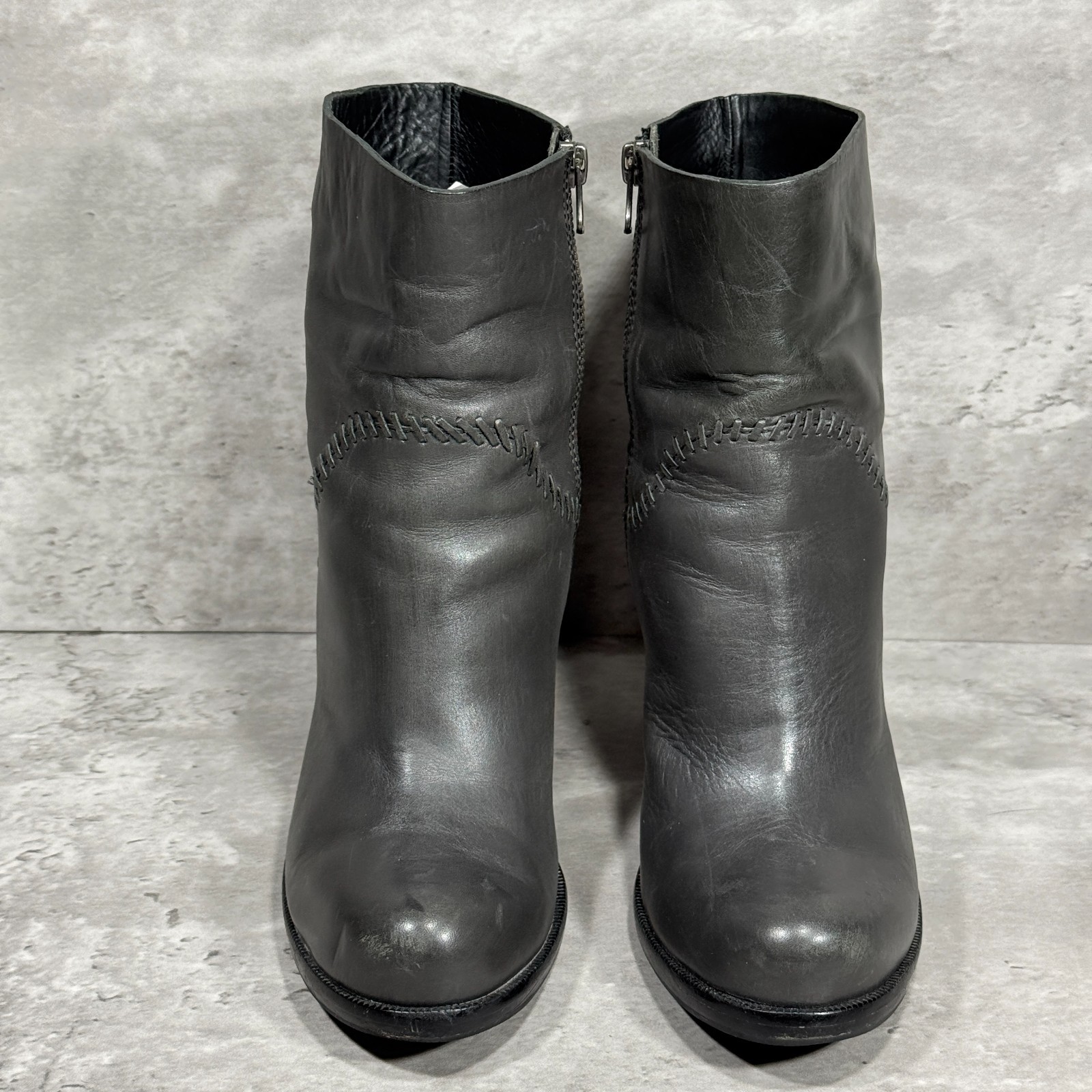 Kork-Ease Vallery Stitched Leather Heeled Gray Ankle Boots Side Zip Women’s 8