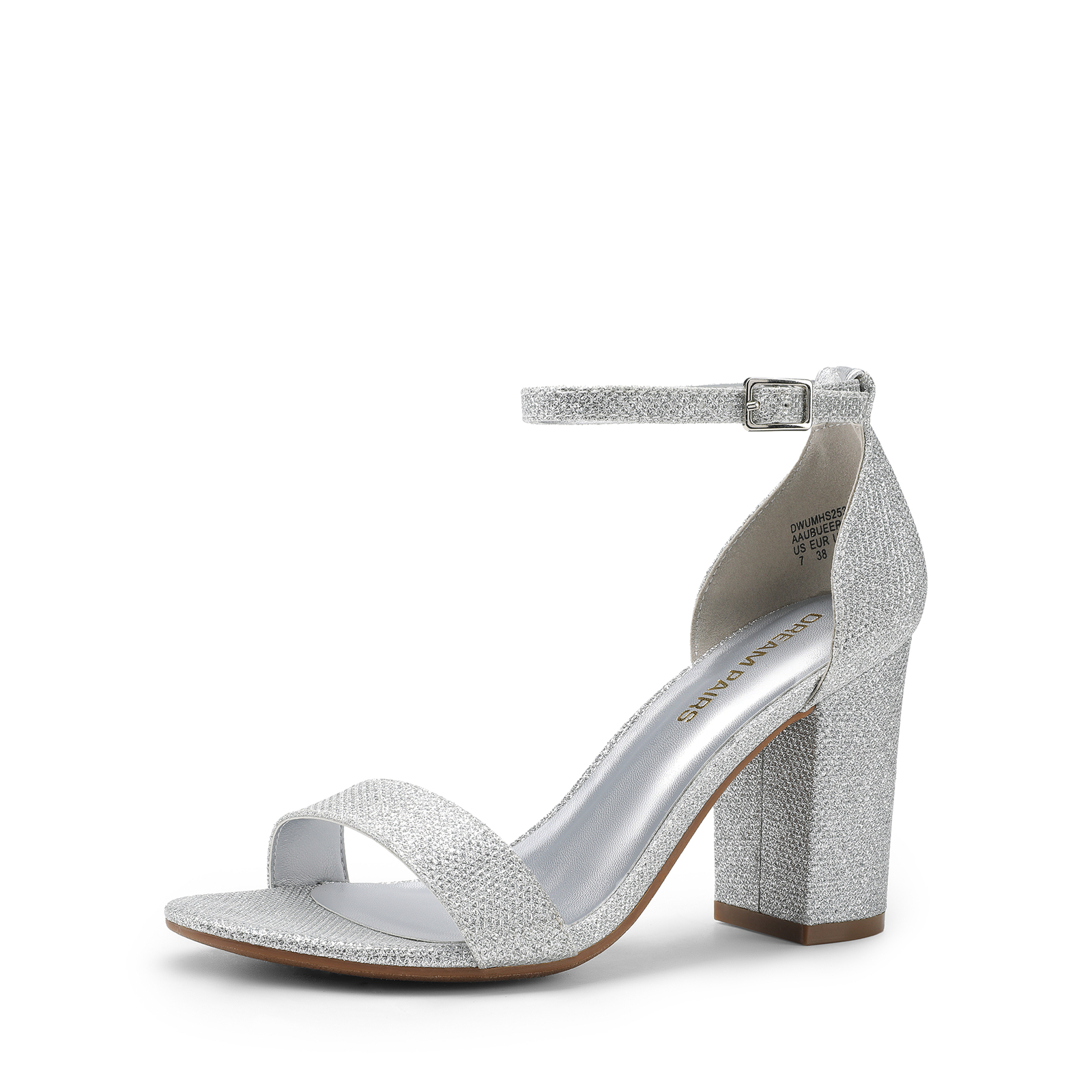 Women Wedding Party Sandals Ankle Strap Open Toe Mid Chunky Block Heel Sandals~