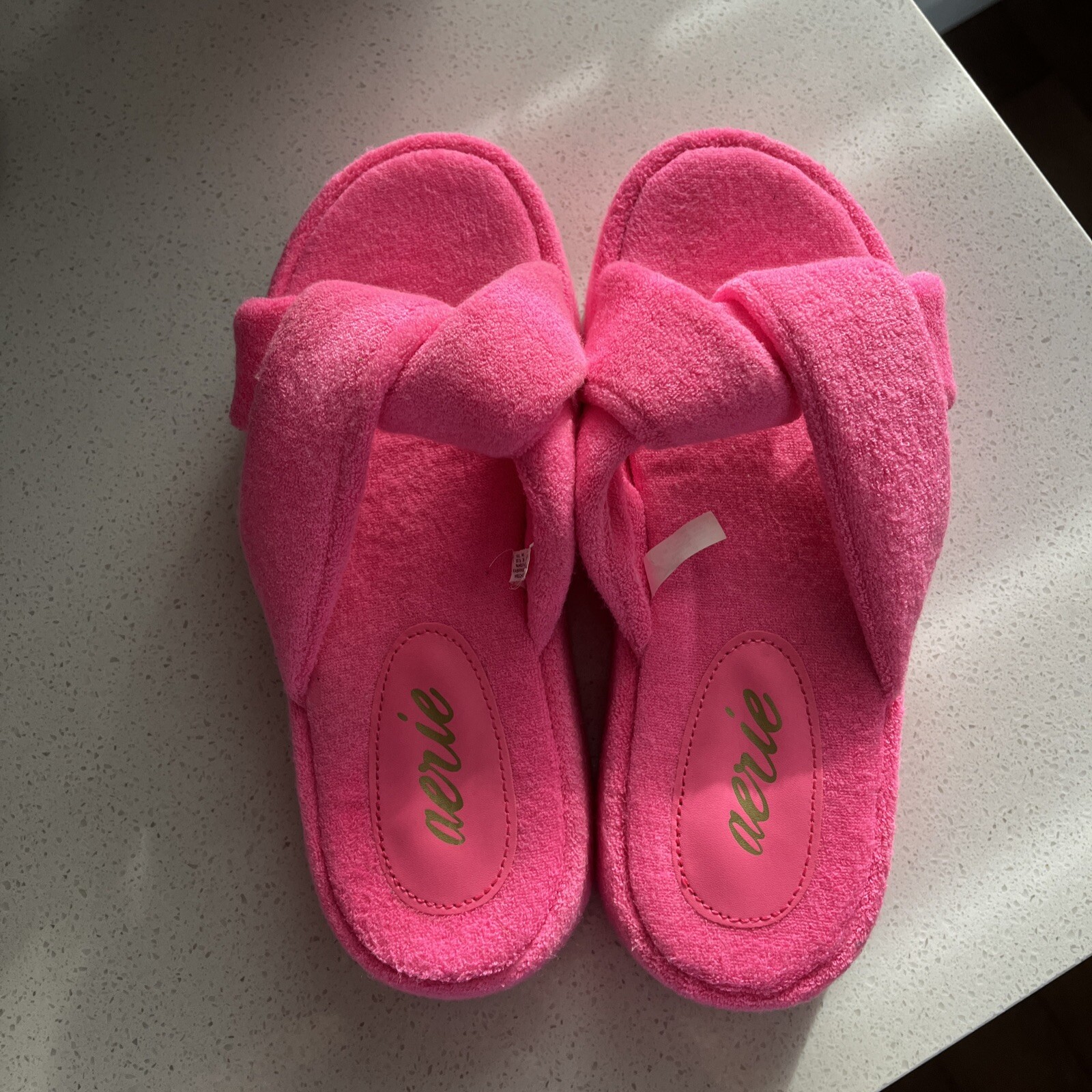 Aerie Platform Slide Slip-On Sandals Womens 7 Pink Terry Twist Strap Slippers