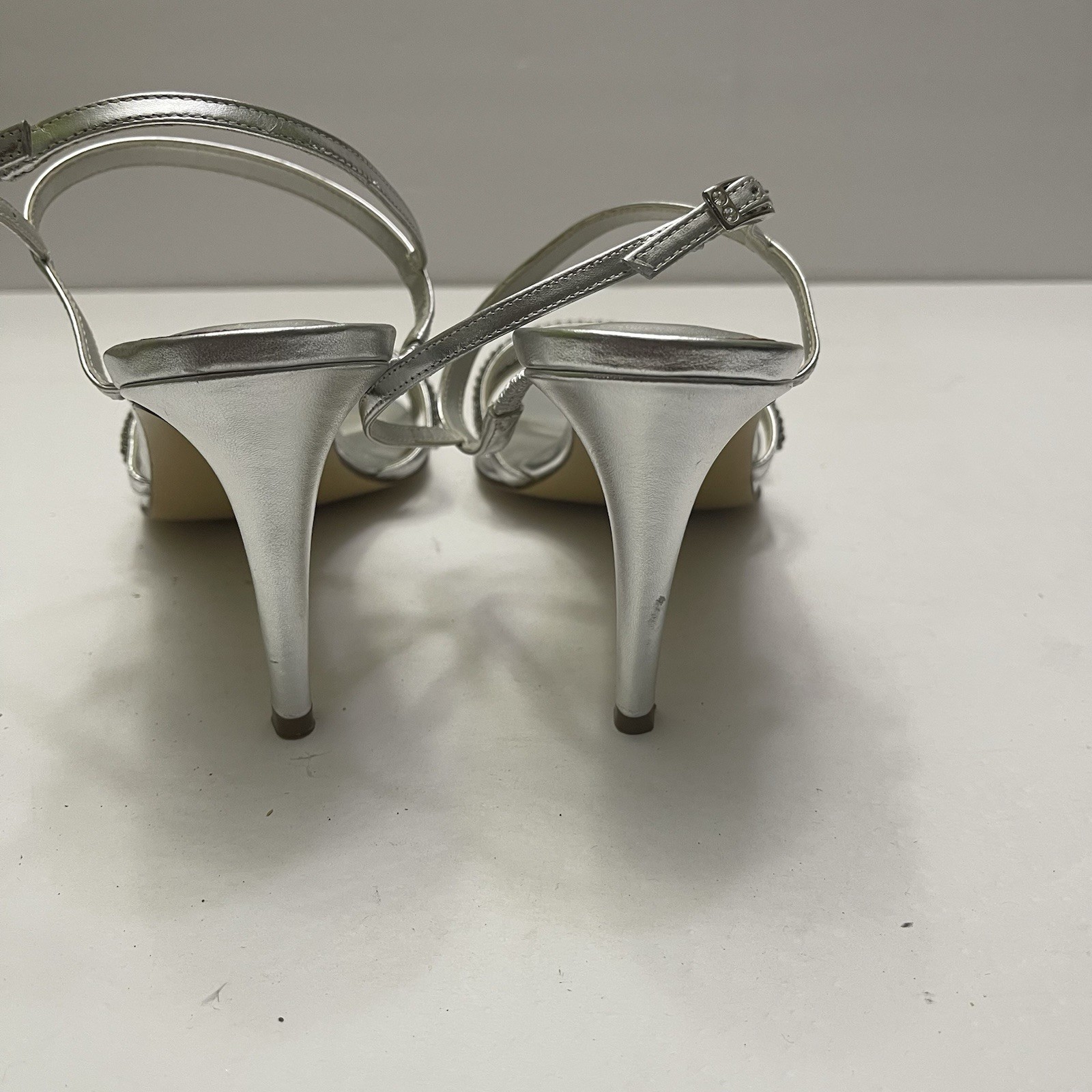 VALERIE STEVENS Royal Silver Rhinestone Sandal Sz 8 Strappy Heel Wedding Holiday
