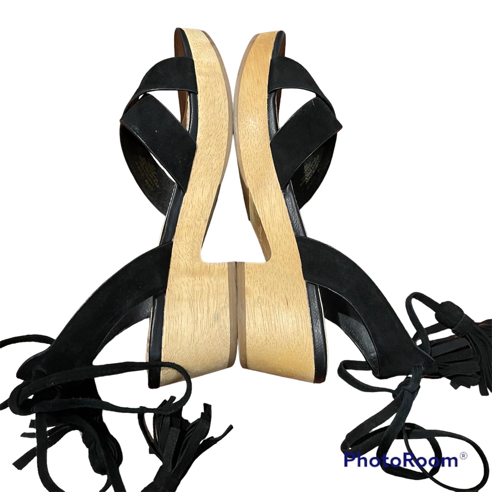 Sam Edelman 7 Jenna Sandals Black Ankle Straps Wooden Heel Platform Suede Boho