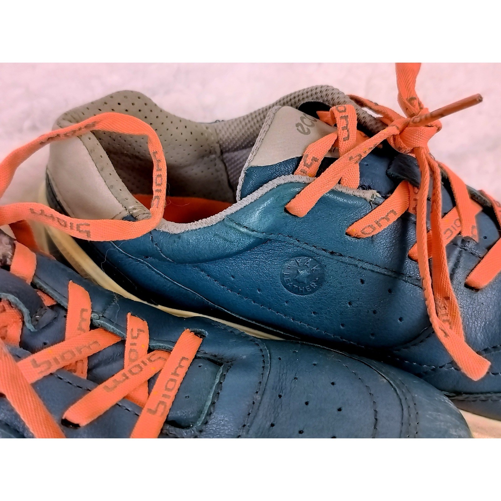 ECCO Yak Leather Biom Natural Motion Walking Shoes Teal Orange