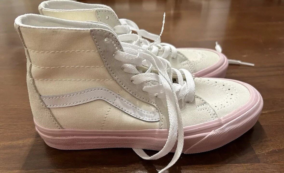 Vans Sk8-Hi Skate White/Pink Tapered Suede High Sneaker Men 5 Women 6.5 RARE