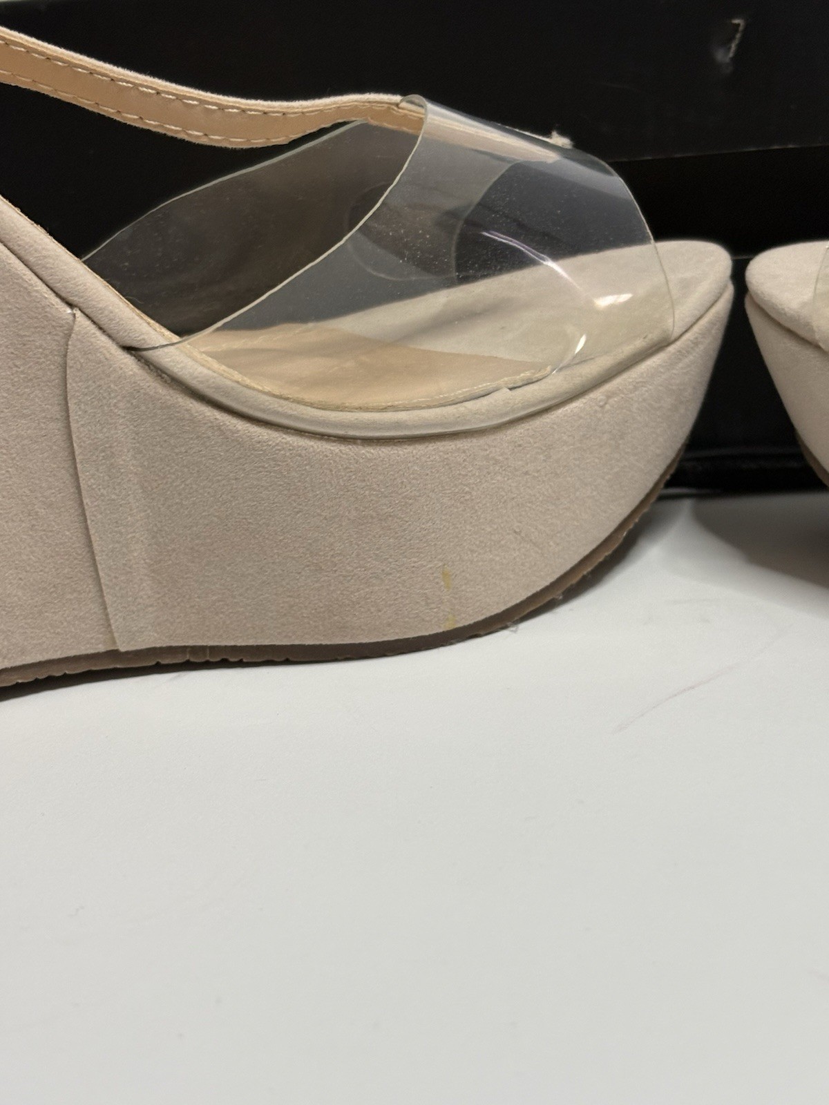 Fashion Nova Nude Clear Strap Wedge Women’s Size 10 Platform Heel NEW w/ box