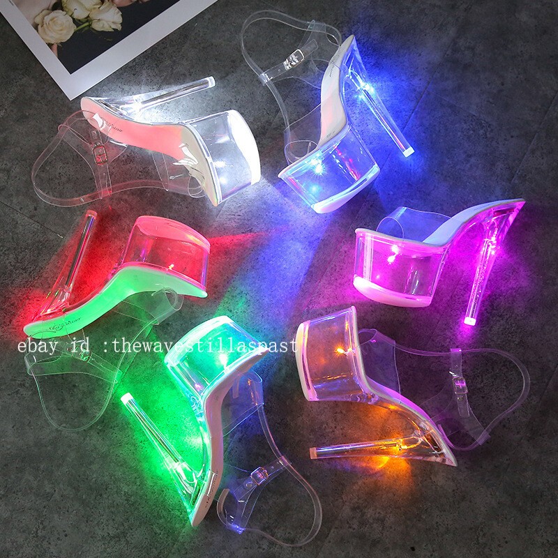 Womens Girl New Light Up High Heel LED Platform High Heel Ankle Strap Sandals