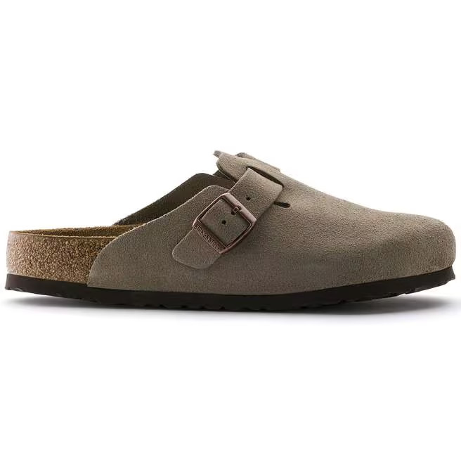 NEW W/BOX! Birkenstock Boston Suede Leather Soft Footbed Clog Shoes Taupe