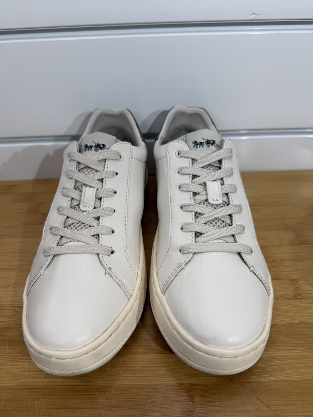 COACH Clip Low Top Leather Sneakers Size 9B Chalk/Khaki Signature 1941 B40
