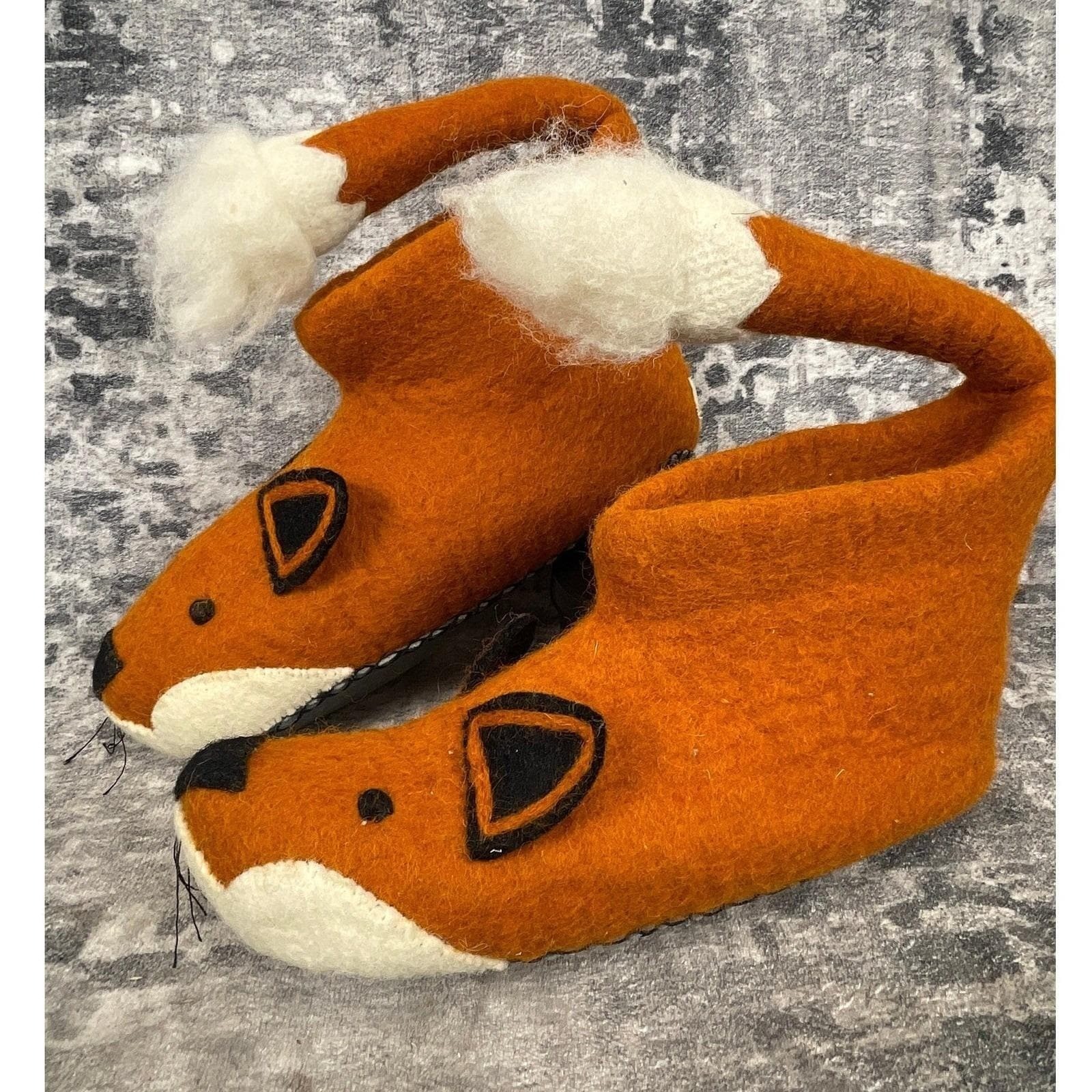 Handmade by Sew Heart Felt Women Slippers Sz 9.5 Finlay Fox Orange Wool Animal