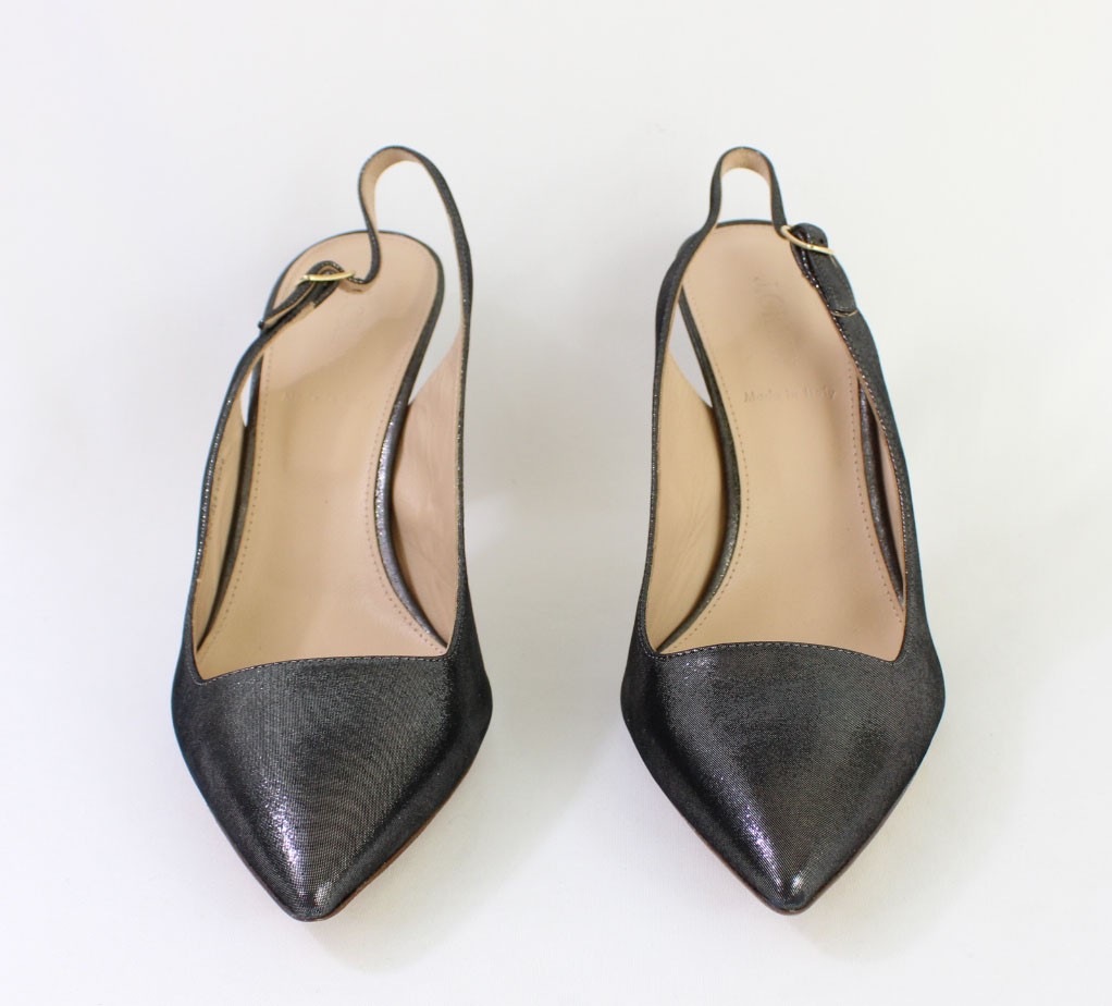 J.Crew NWOB Metallic Charcoal Black Pointed Toe Slingback Pump Heel Shoe 9