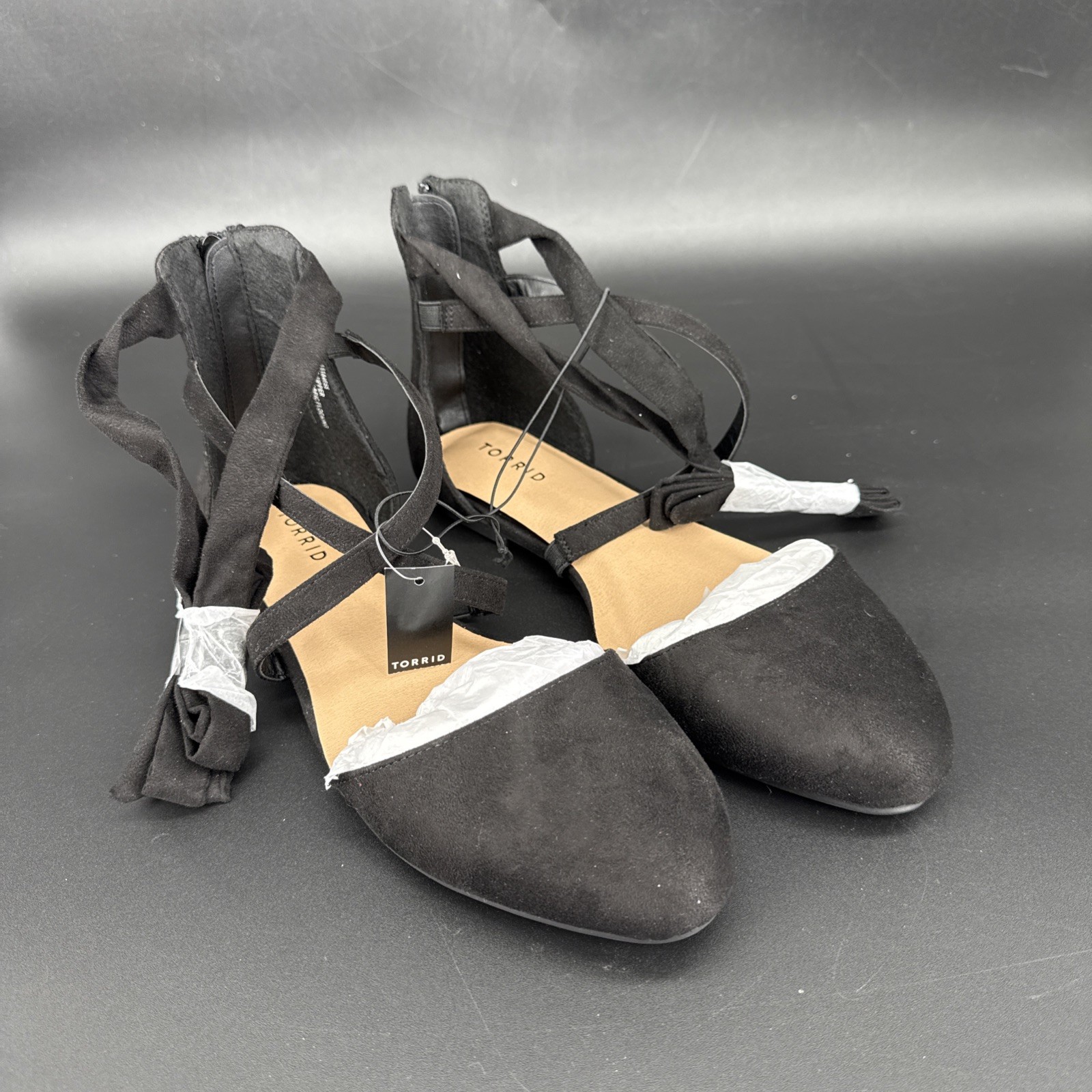 Torrid Black Flats Elastic Ankle Strap Women’s Size 10 WW NEW
