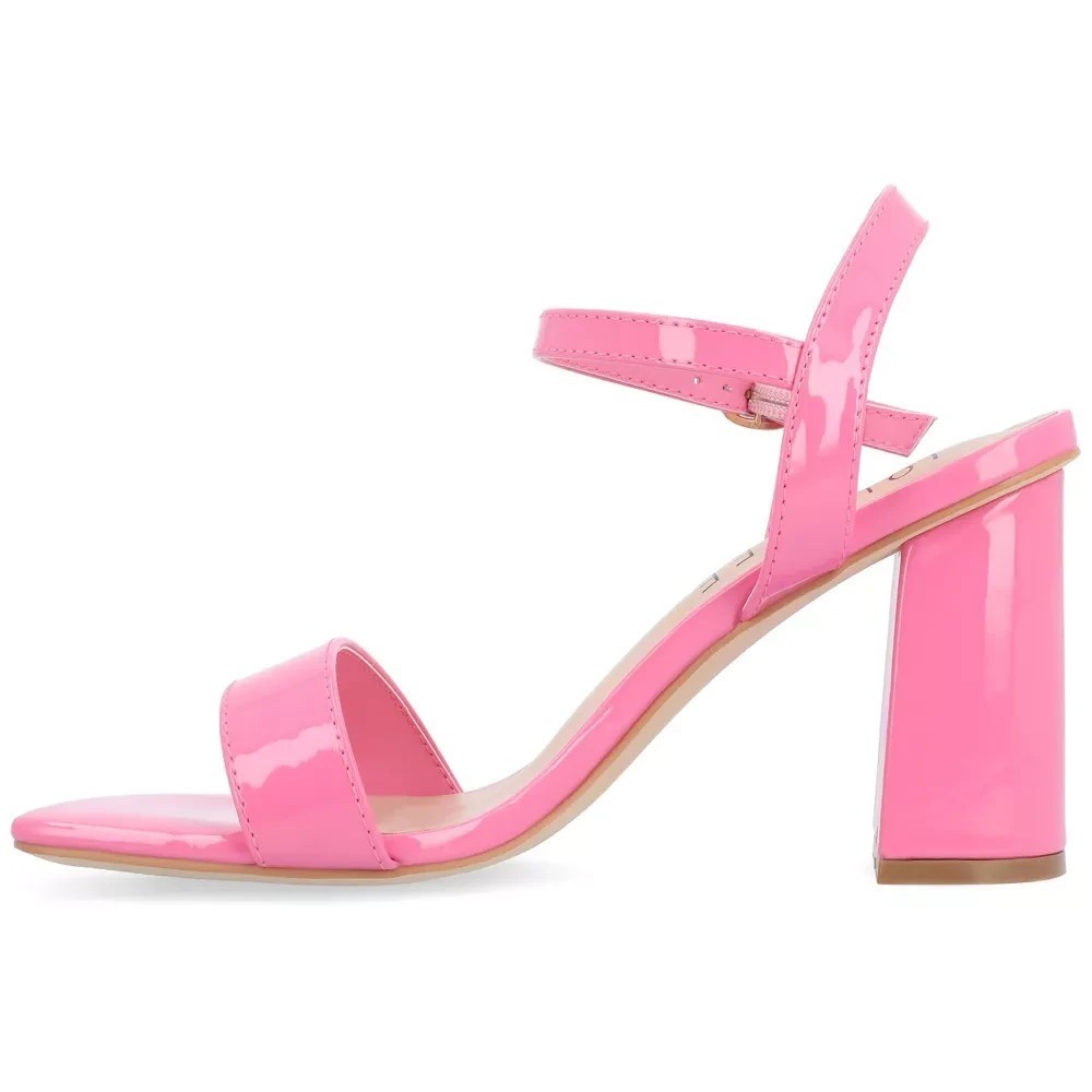 Journee Collection Tivona Block Heel Sandals Pink Patent New With Tags