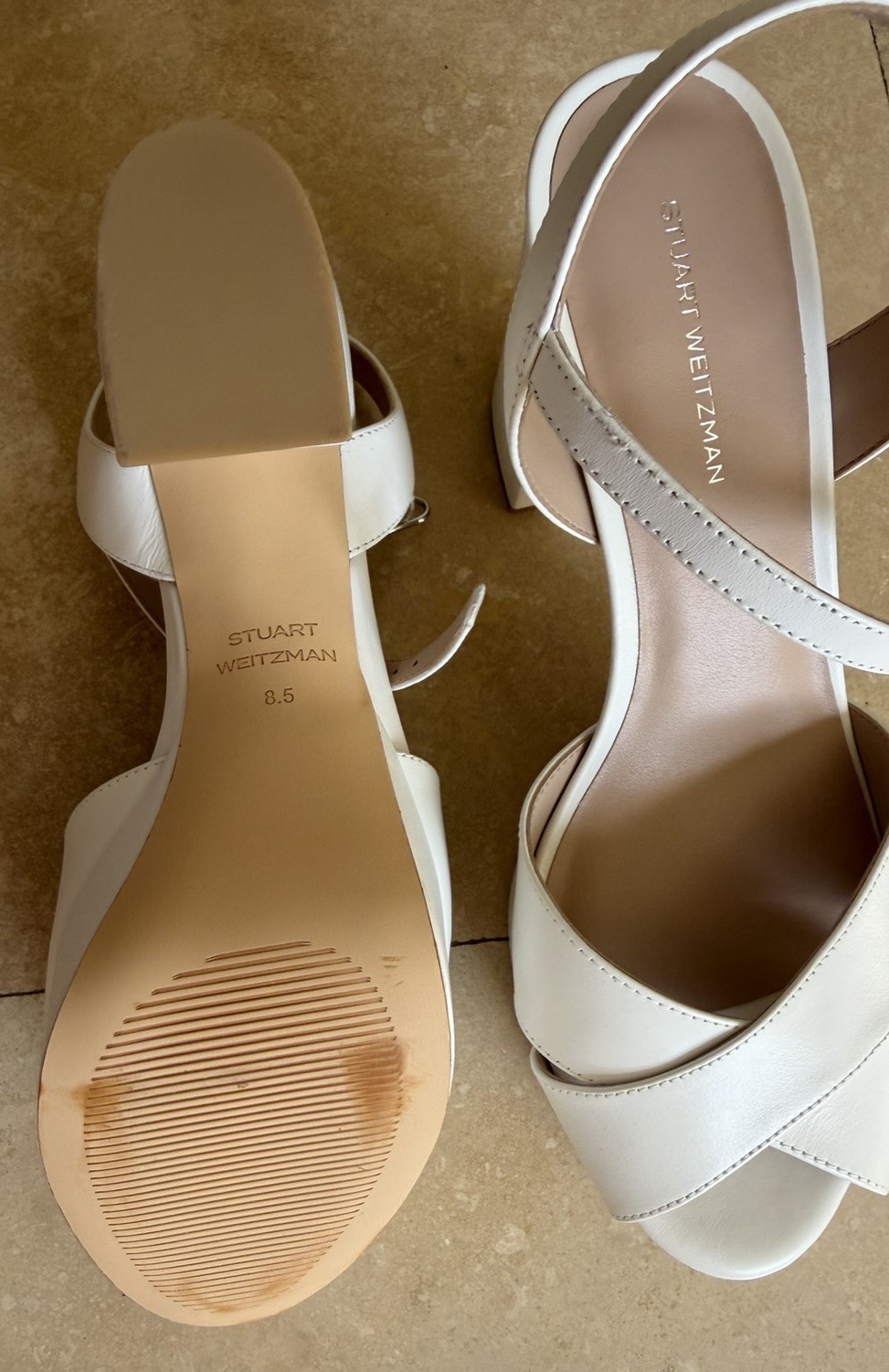 STUART WEITZMAN Dayna Platform Cream Leather Sandal Women Size 8.5 US
