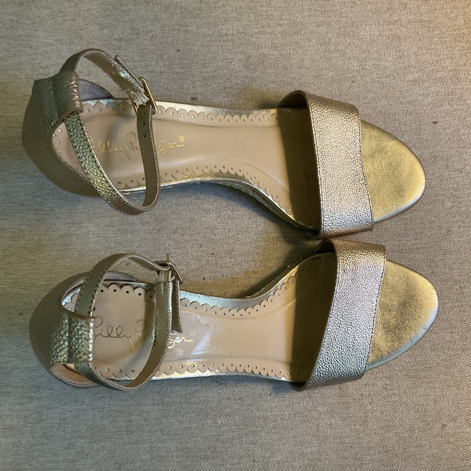 Lilly Pulitzer Bridgette Gold Metallic Leather Wedge Sandals Size 9M