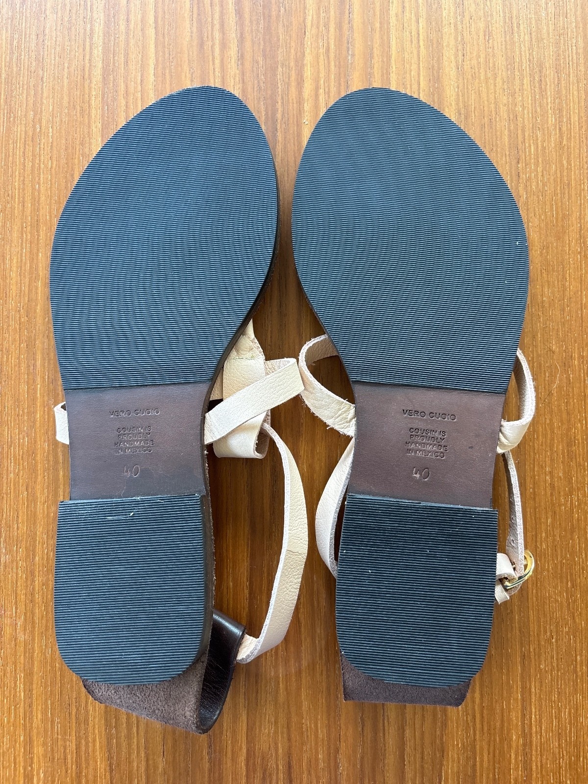 Cousin Women’s Leather and Fabric T-Strap Sandals with Ankle Buckle