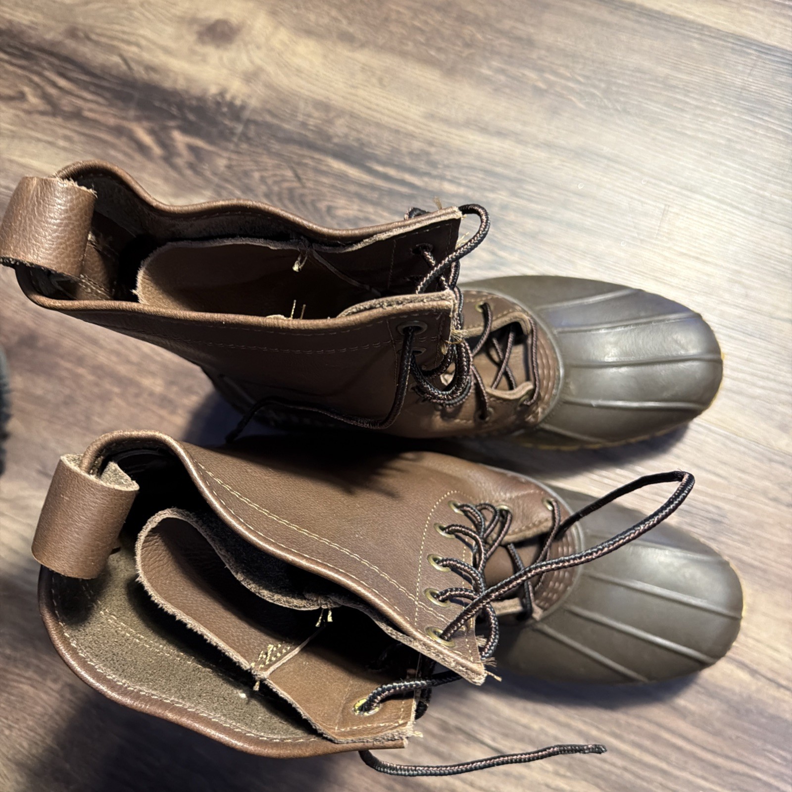 LL Bean Women’s Brown Unlined Ankle Duck Boots 8″ Leather Lace Up Size 9 M New