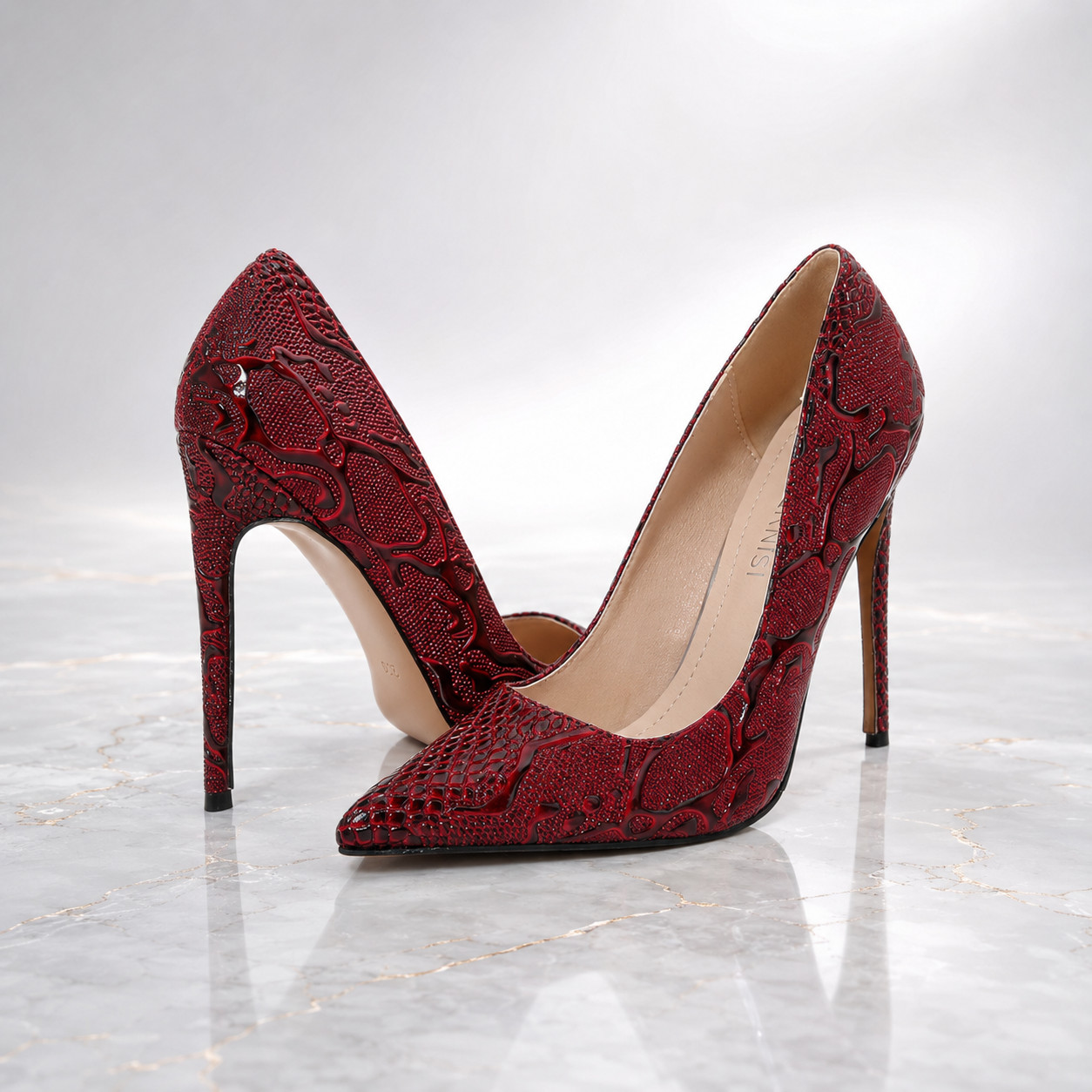 Women’s 12cm High Heel Embossed Pointed Toe Stiletto Pumps Party Dress Shoes