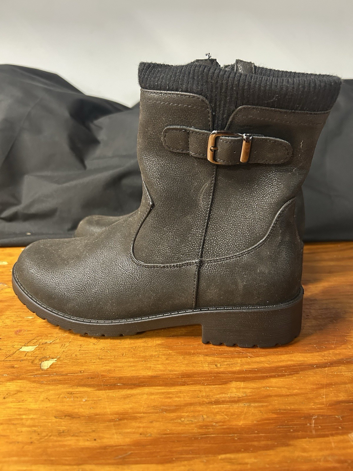 Easy Street Comfort Wave Black Suede-Look Ankle Boots with Buckle