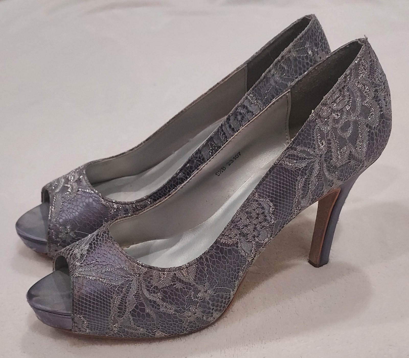 Dyeables Size 9.5B Shoes Purple Lace Fabric 4″ Stiletto Platform Pumps Wedding