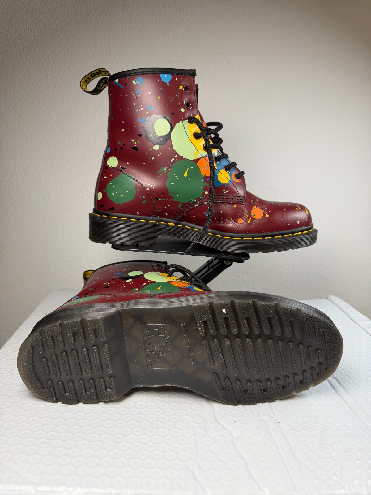 Dr Martens 1460 Paint Splatter Burgundy Leather Combat Boots Women’s 9 US 42 EU
