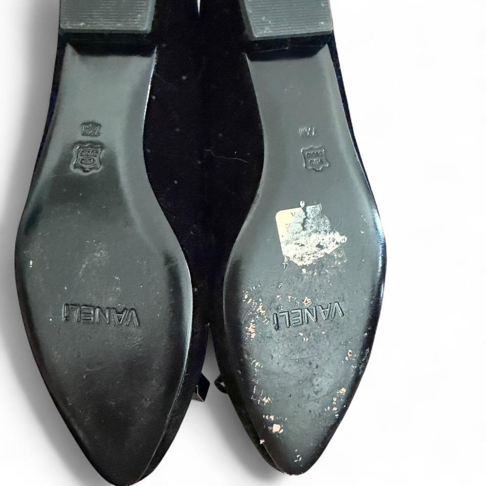 VANELi Black velvet pointed toe loafers with bow detail preppy going out party