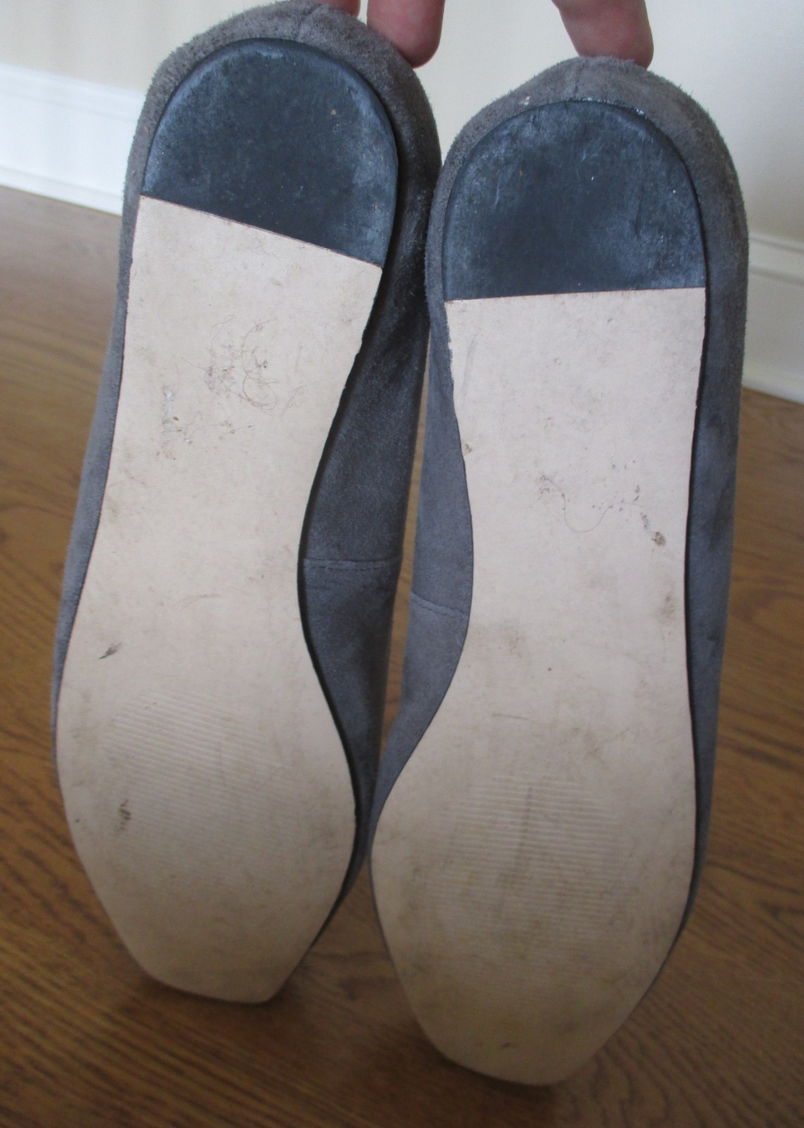 TALBOTS Women GRAY Suede Leather BALLET Pointe Flats SHOES Square Toes 9.5M