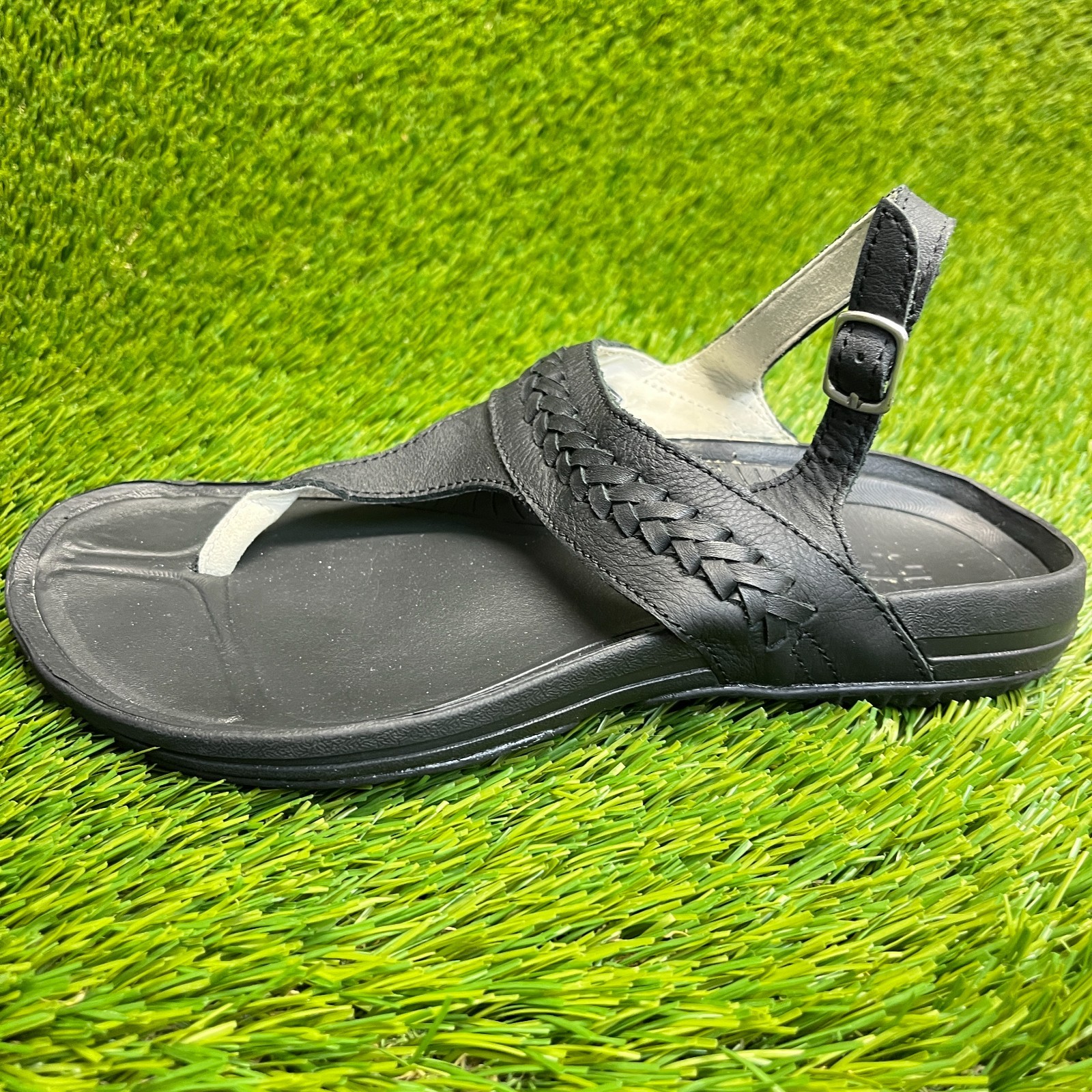 Kuru Letti Womens Size 8 Jet Black Beach Classic Outdoor Leather Thong Sandals