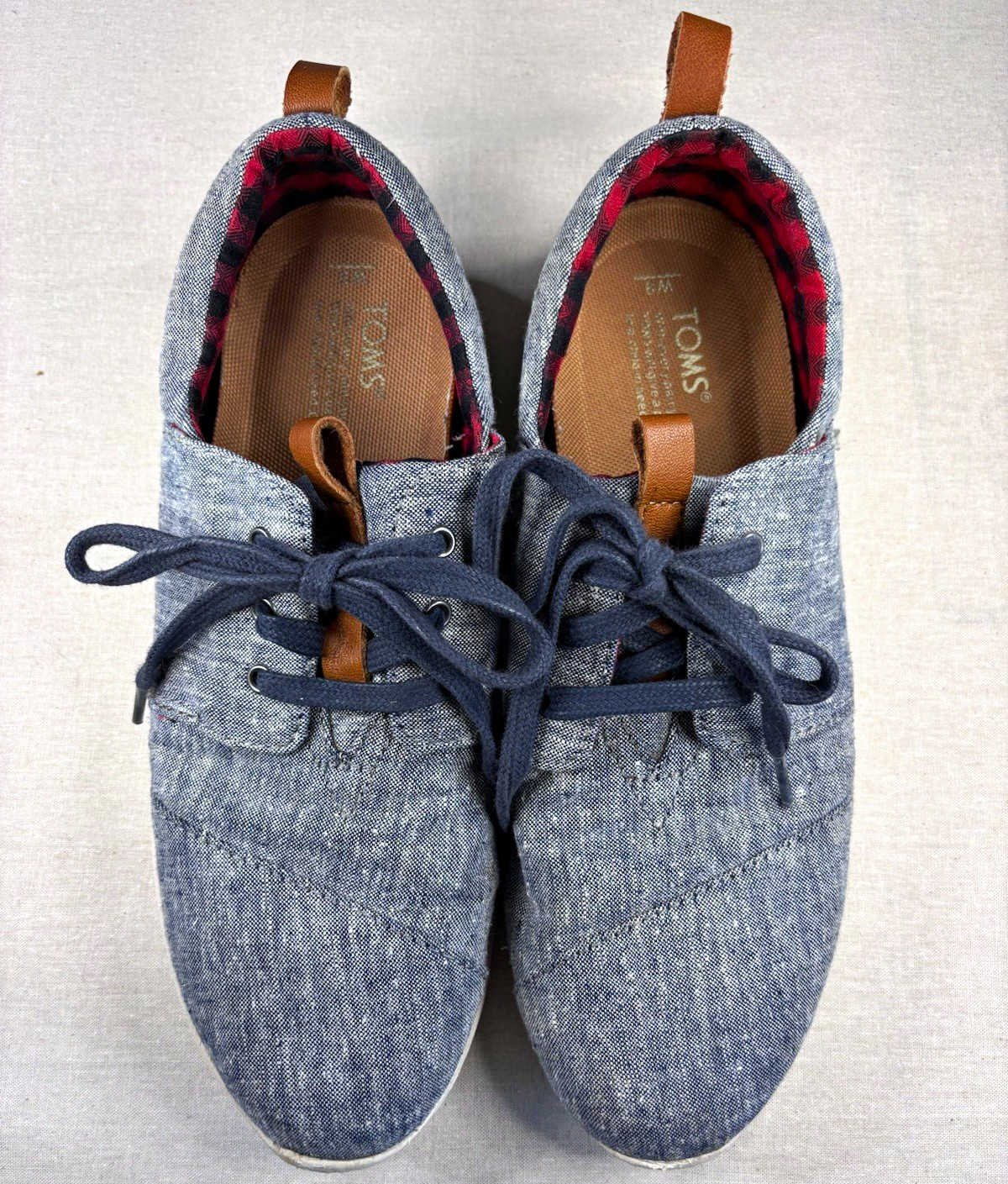 TOMS Women’s Blue Lace-Up Canvas denim Sneakers US 6 Round Toe Pull Tab