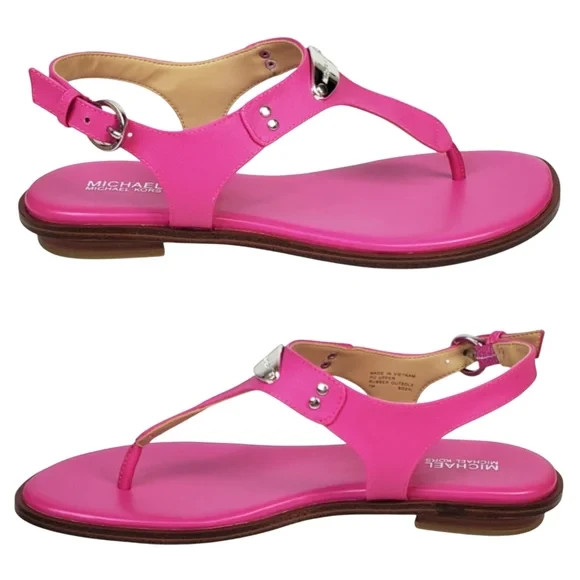 Michael Kors plate thong sandals pink silver signature summer vacation bohemian