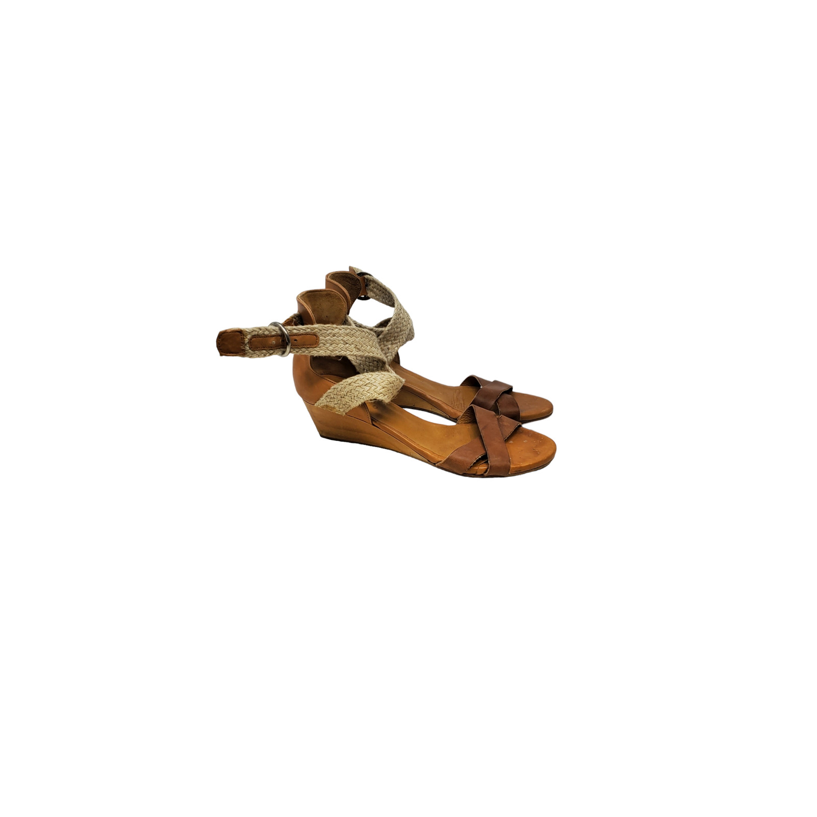 Cocolico 37.5 Wedge Sandal Brown Leather Woven Ankle Strap Comfort Coastal