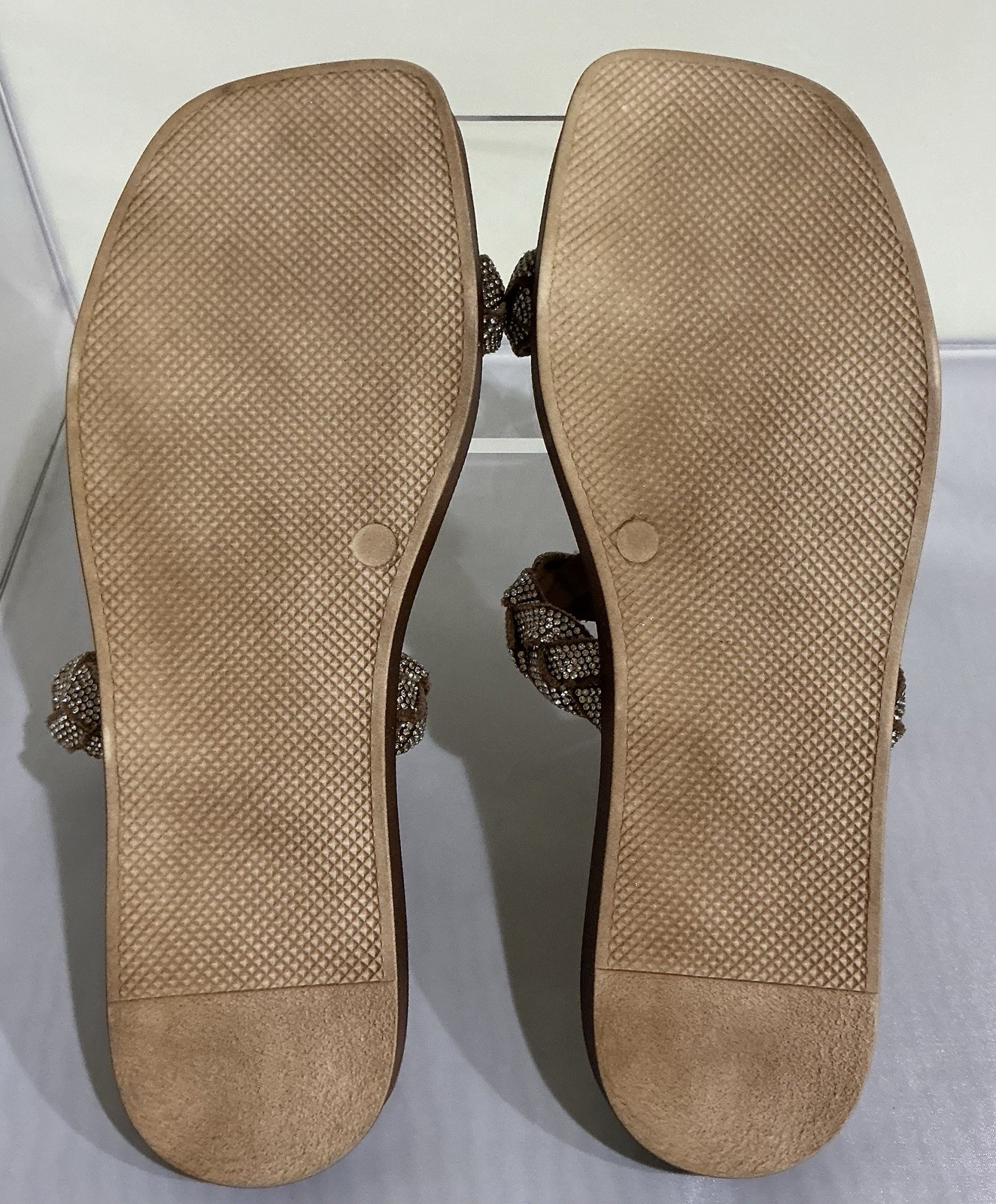 Mariella Made in Italy Women’s Rhinestone Braided Slide Sandals Taupe Bronze 7.5