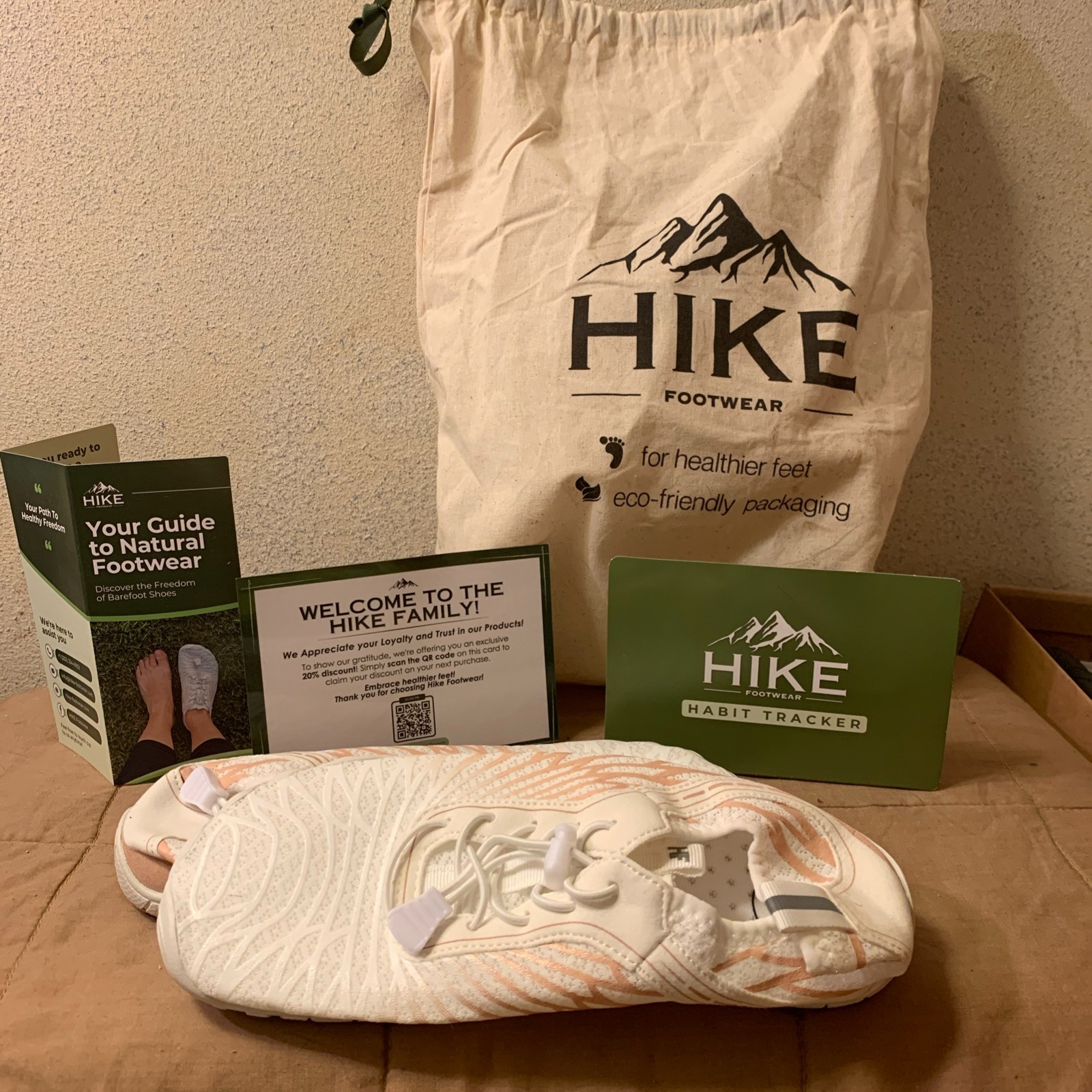 Brand New Hike Footwear, eco-friendly, healthy feet, pink and white, slip ons