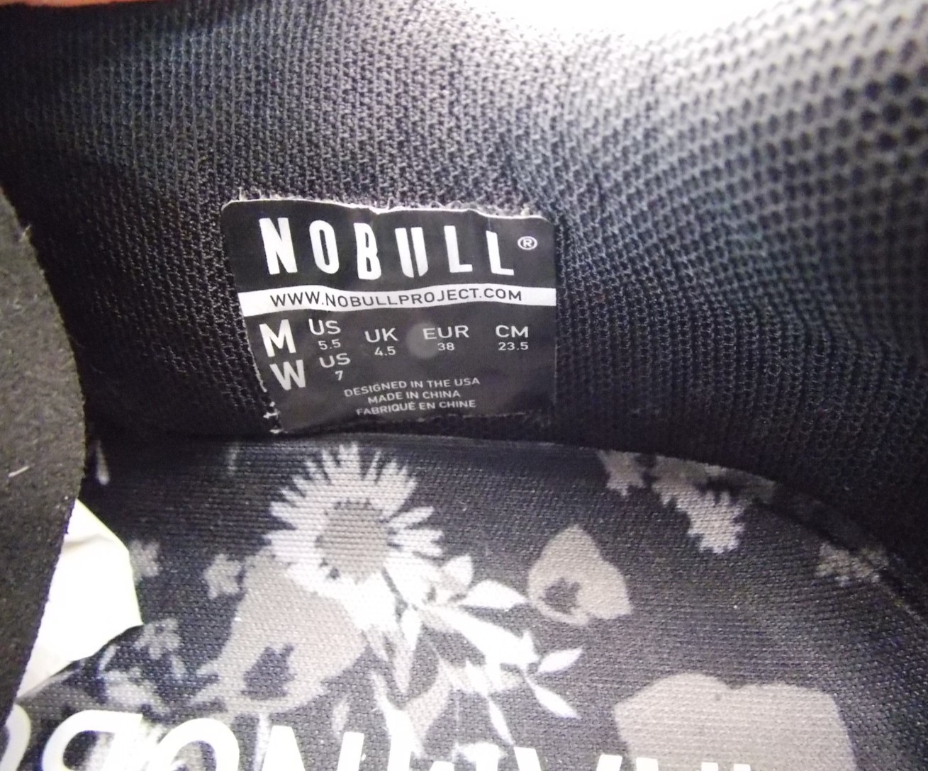 NoBull Womens Floral Trainer Shoes Black Gray White Athletic Workout SZ 7