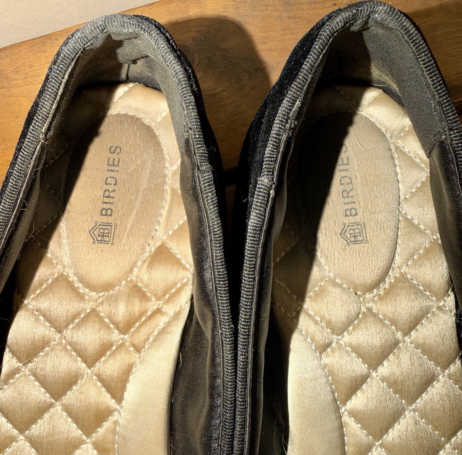 Birdies Black Fabric Slip-On Loafer Flats Quilted Logo Round Toe US 9.5